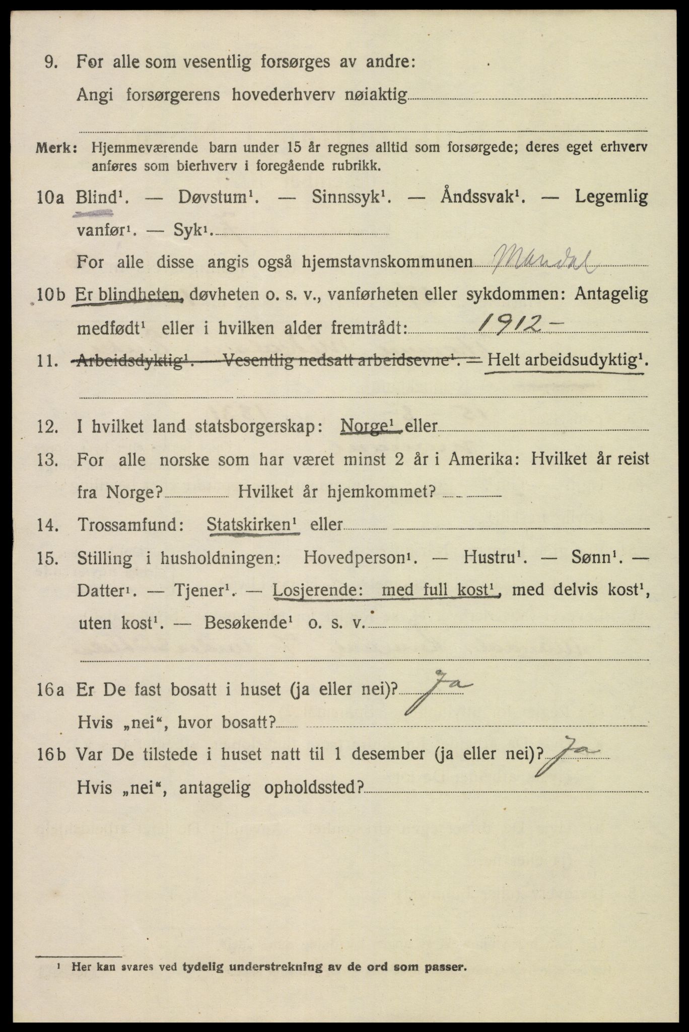 SAK, 1920 census for Mandal, 1920, p. 9398