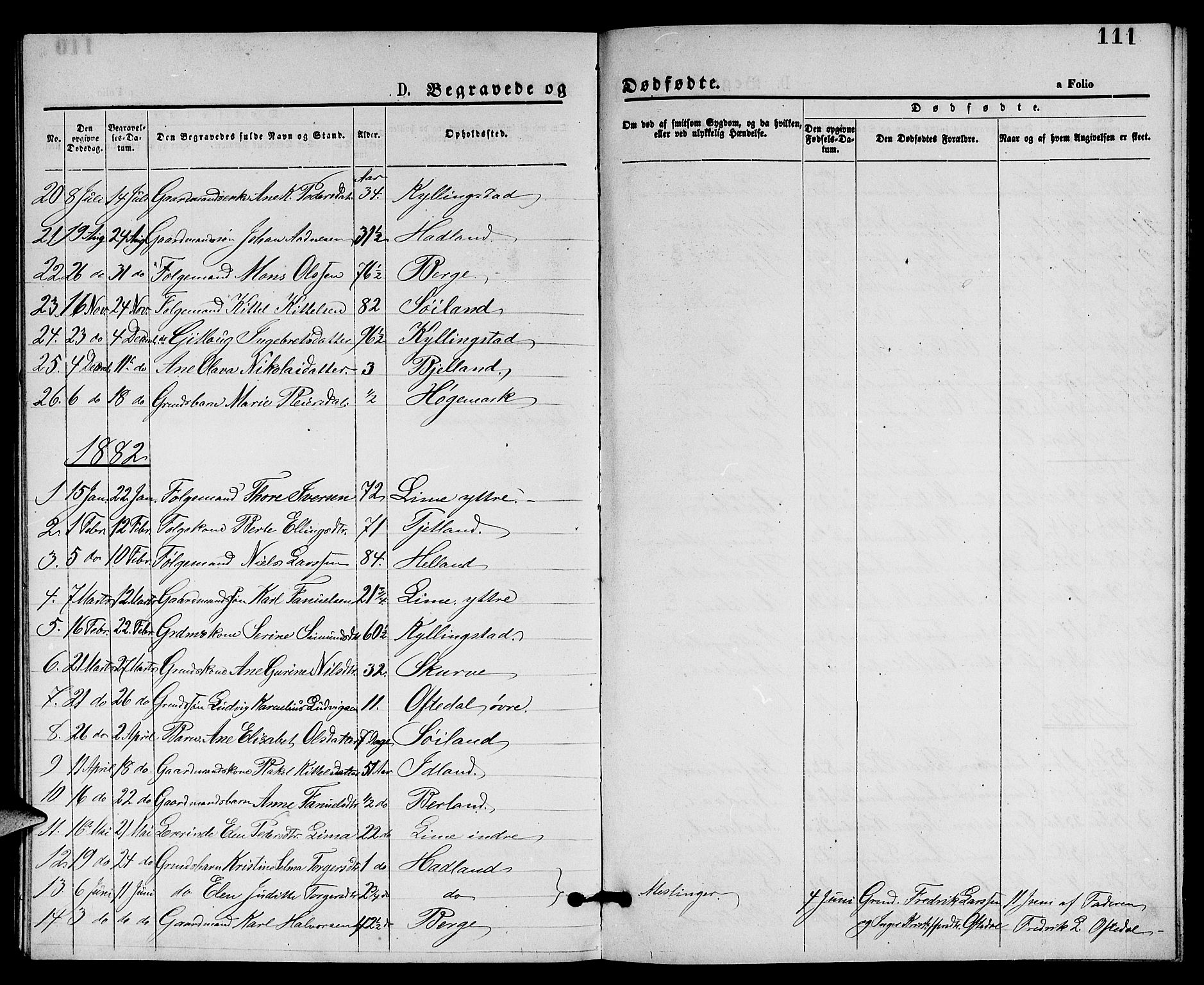 Lye sokneprestkontor, SAST/A-101794/001/30BB/L0005: Parish register (copy) no. B 5, 1875-1886, p. 111