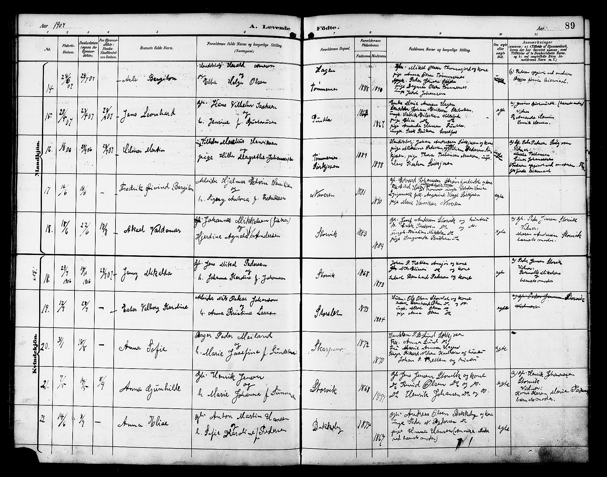 Skjervøy sokneprestkontor, AV/SATØ-S-1300/H/Ha/Hab/L0021klokker: Parish register (copy) no. 21, 1893-1910, p. 89