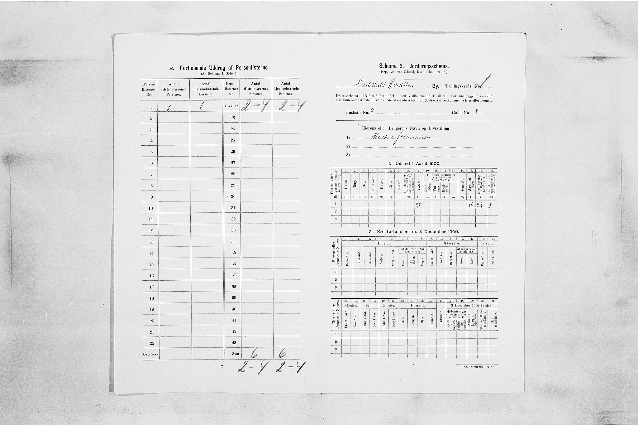 SAO, 1900 census for Hvitsten, 1900