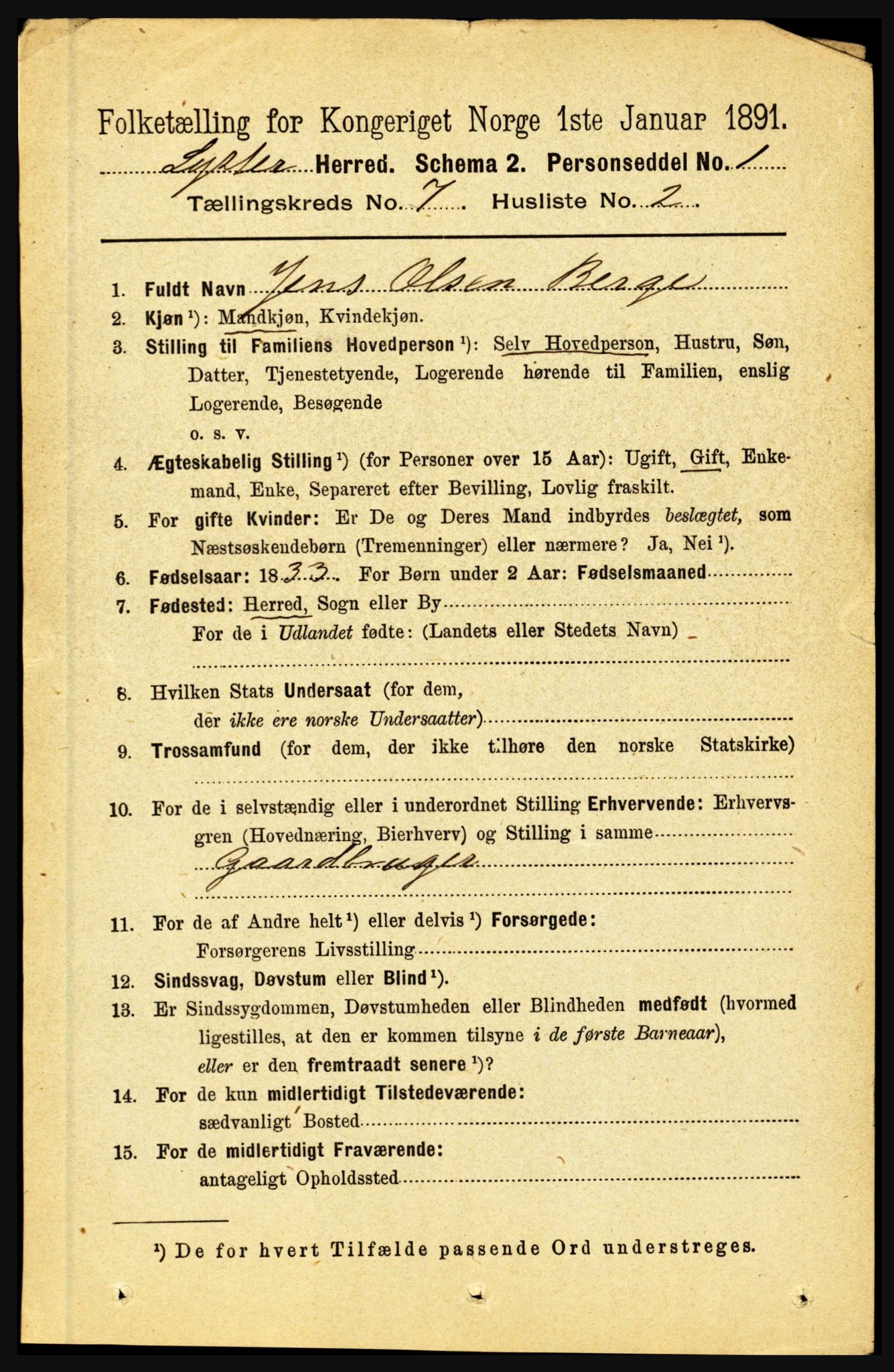 RA, 1891 census for 1426 Luster, 1891, p. 2620