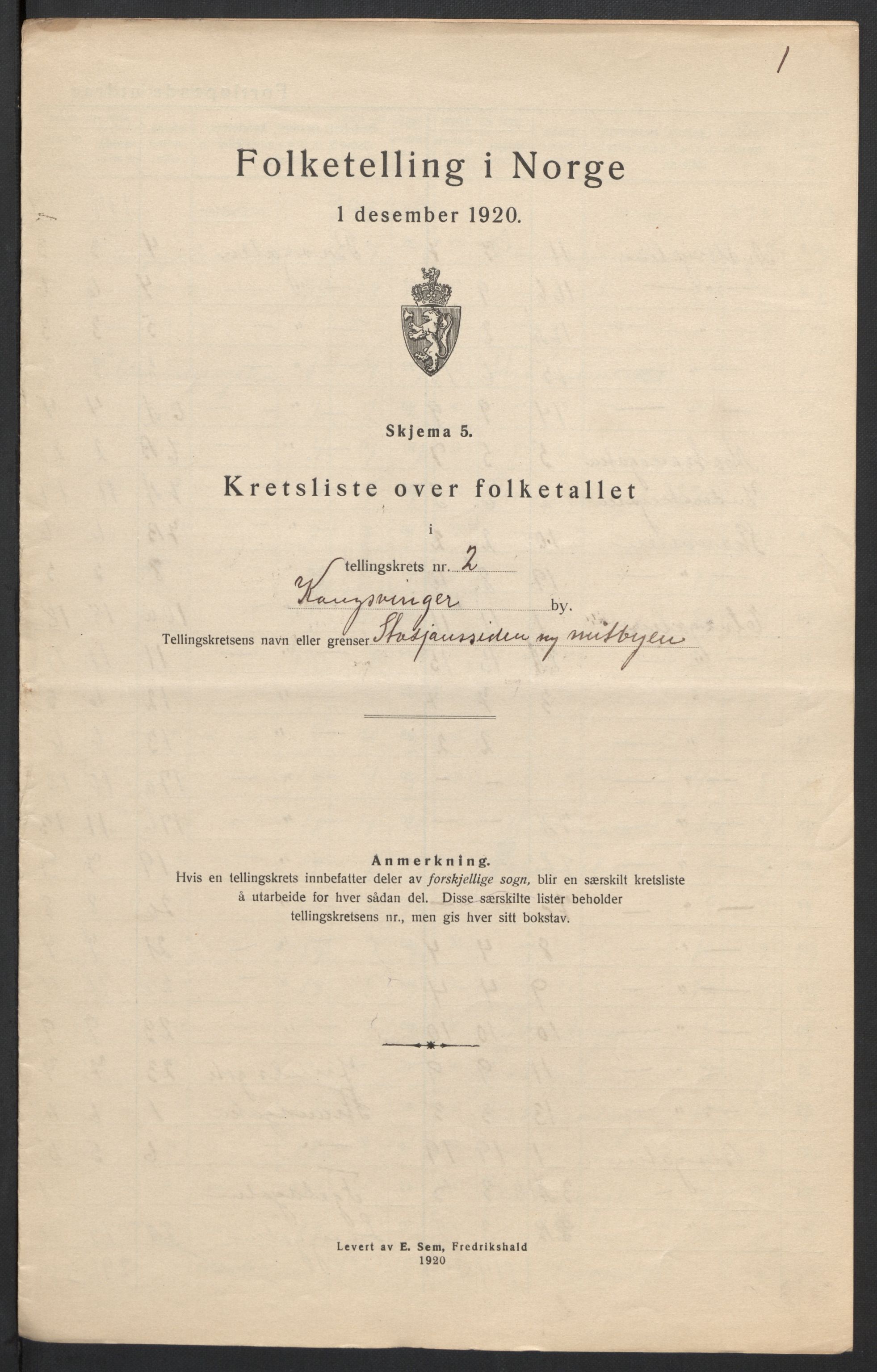 SAH, 1920 census for Kongsvinger, 1920, p. 9