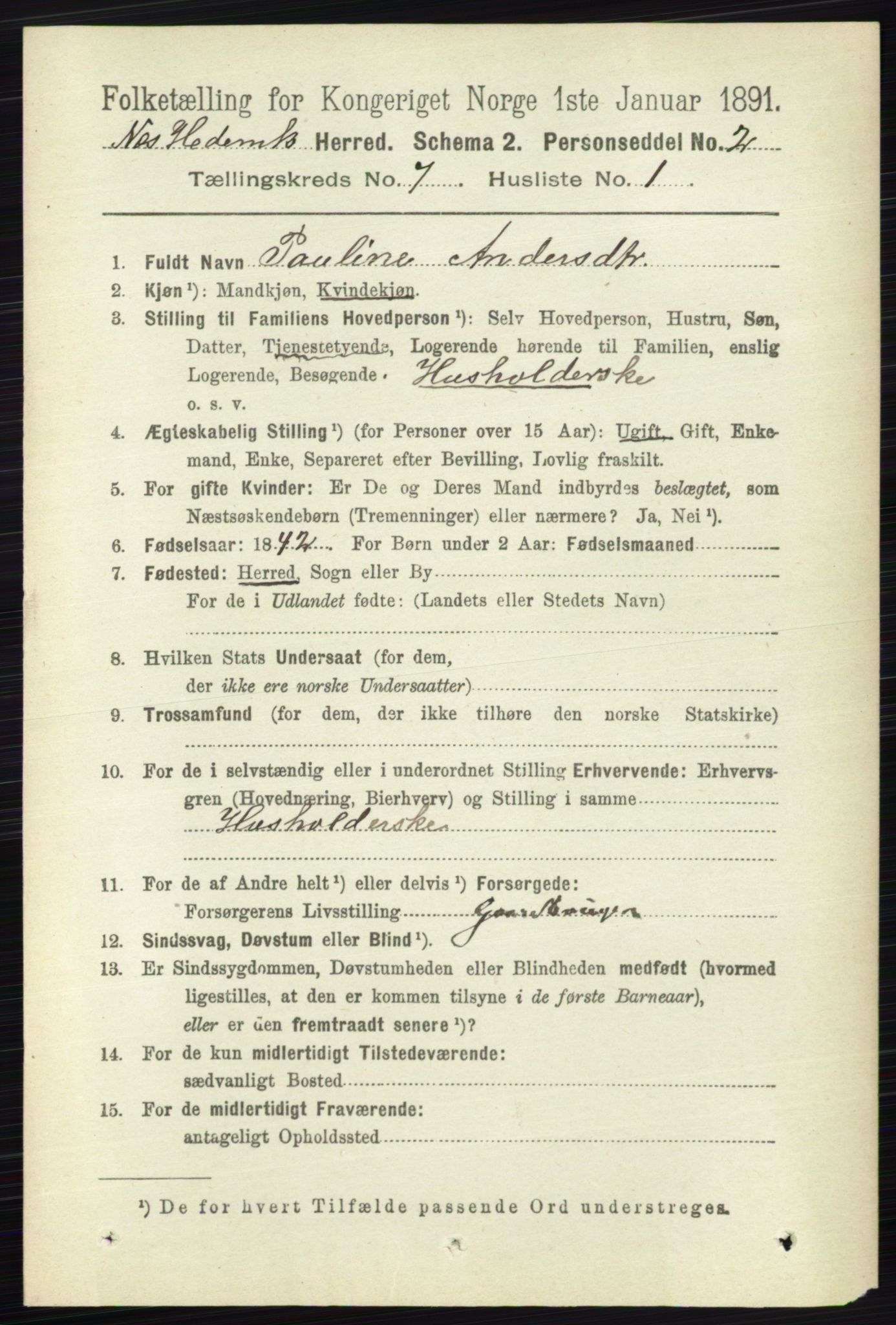 RA, 1891 census for 0411 Nes, 1891, p. 3926