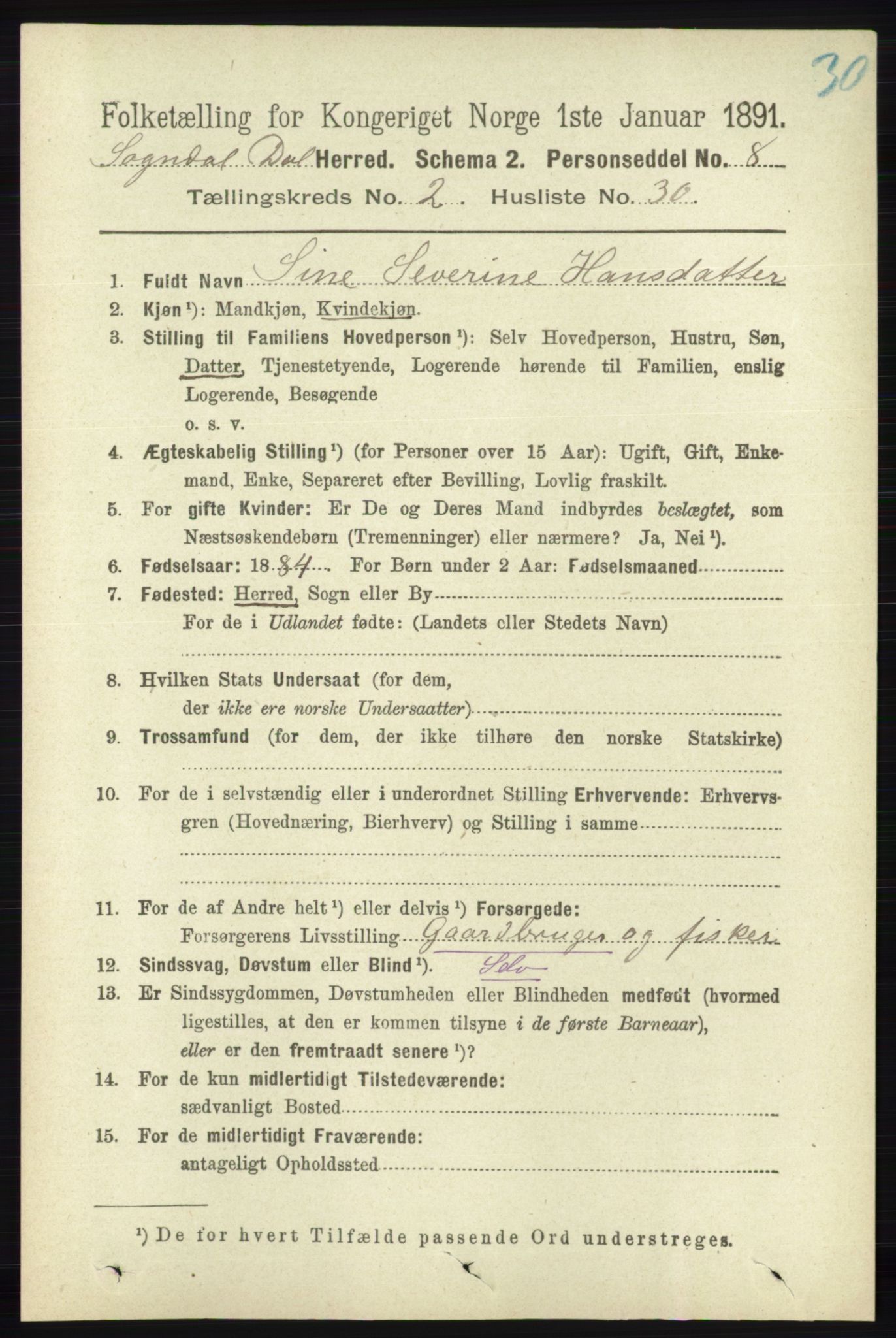 RA, 1891 census for 1111 Sokndal, 1891, p. 655