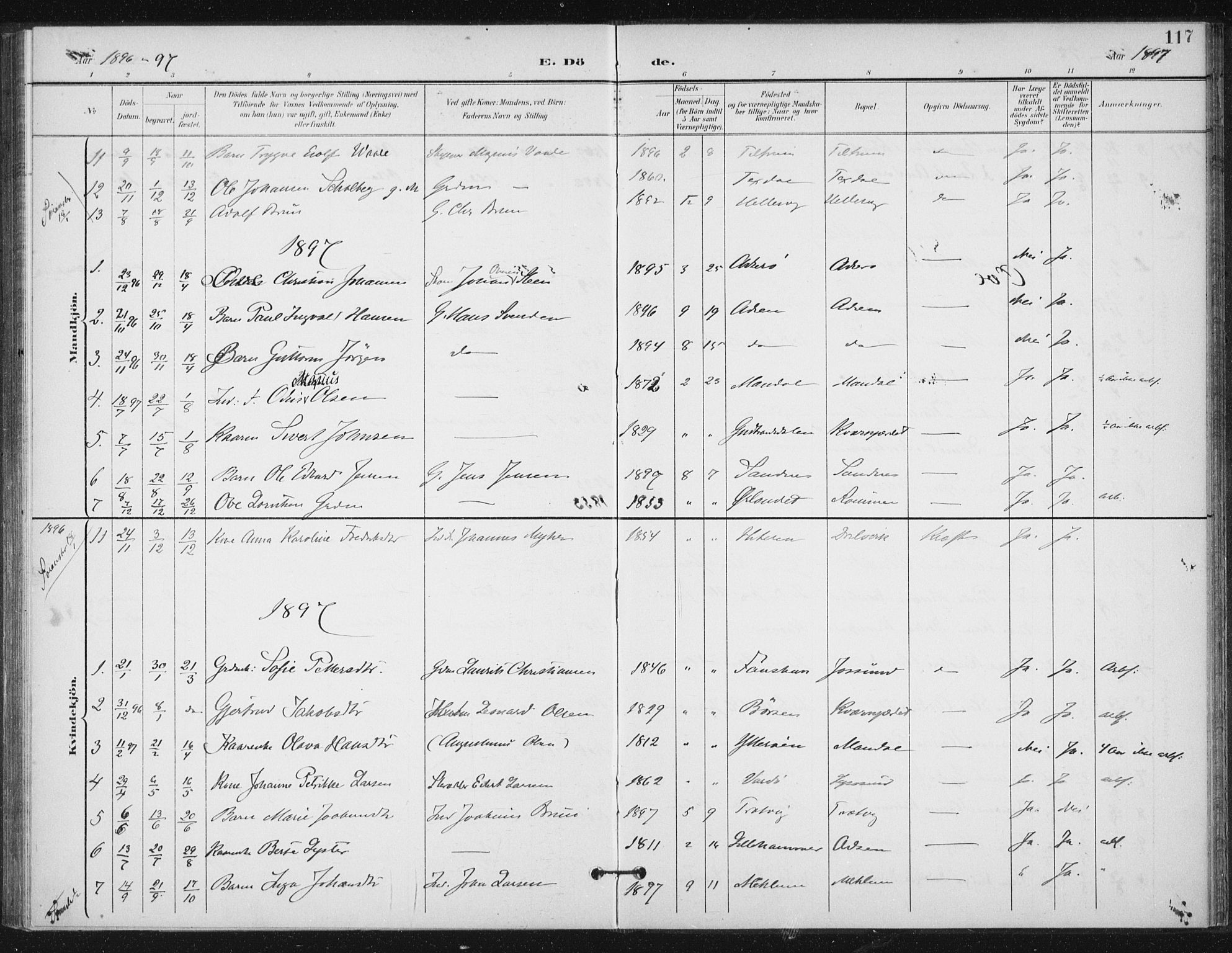 Ministerialprotokoller, klokkerbøker og fødselsregistre - Sør-Trøndelag, SAT/A-1456/654/L0664: Parish register (official) no. 654A02, 1895-1907, p. 117