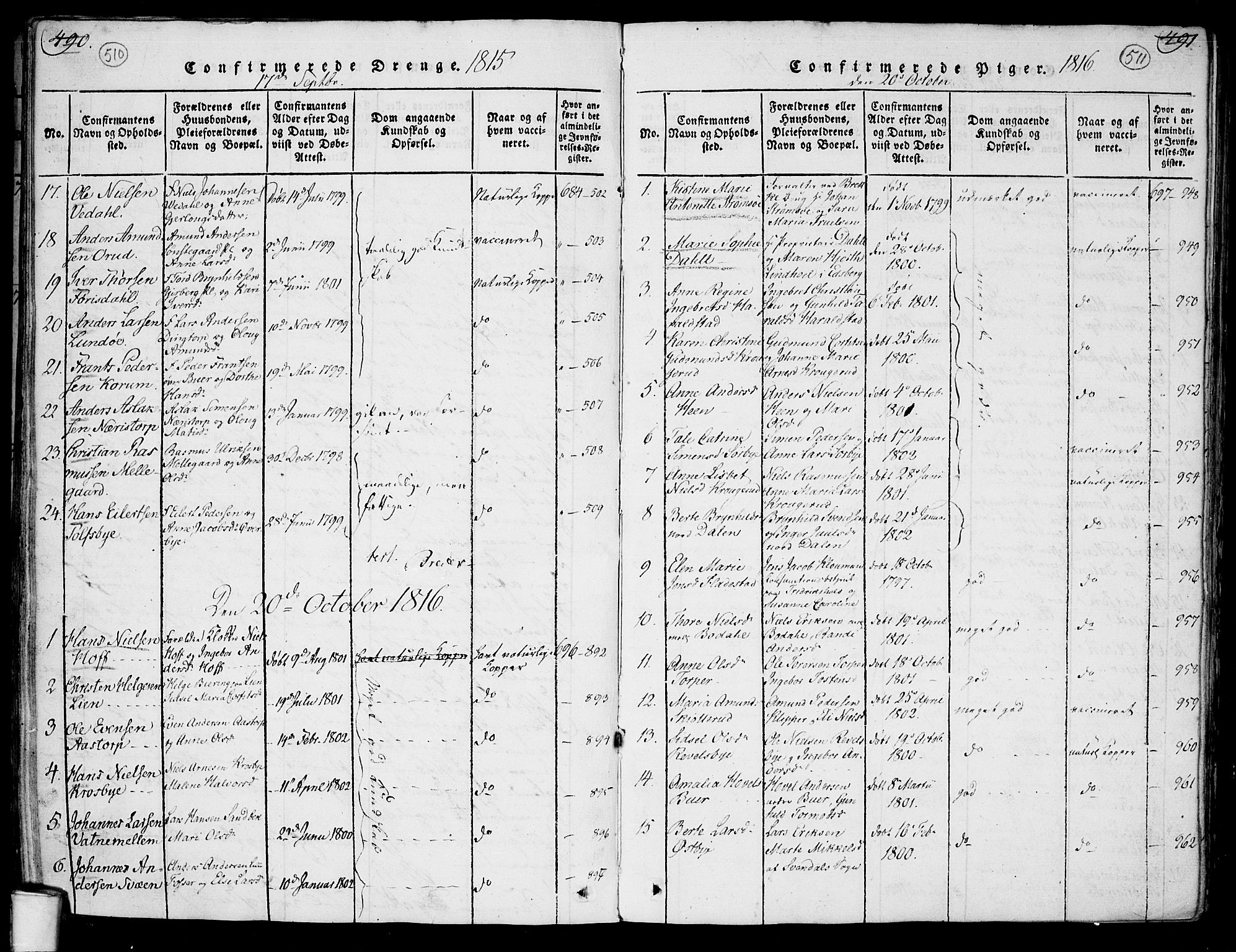 Rakkestad prestekontor Kirkebøker, AV/SAO-A-2008/F/Fa/L0006: Parish register (official) no. I 6, 1814-1824, p. 510-511