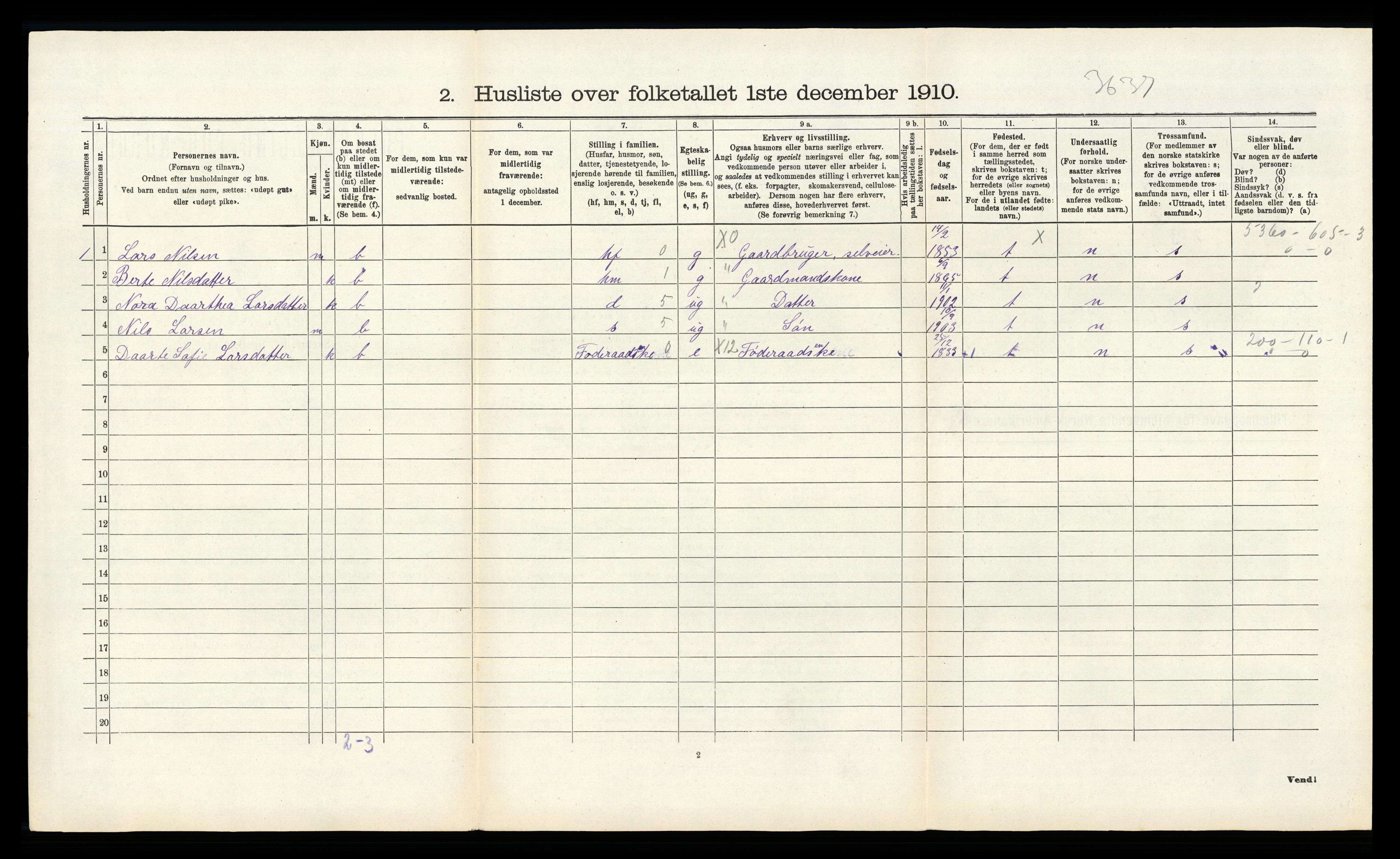 RA, 1910 census for Gyland, 1910, p. 187