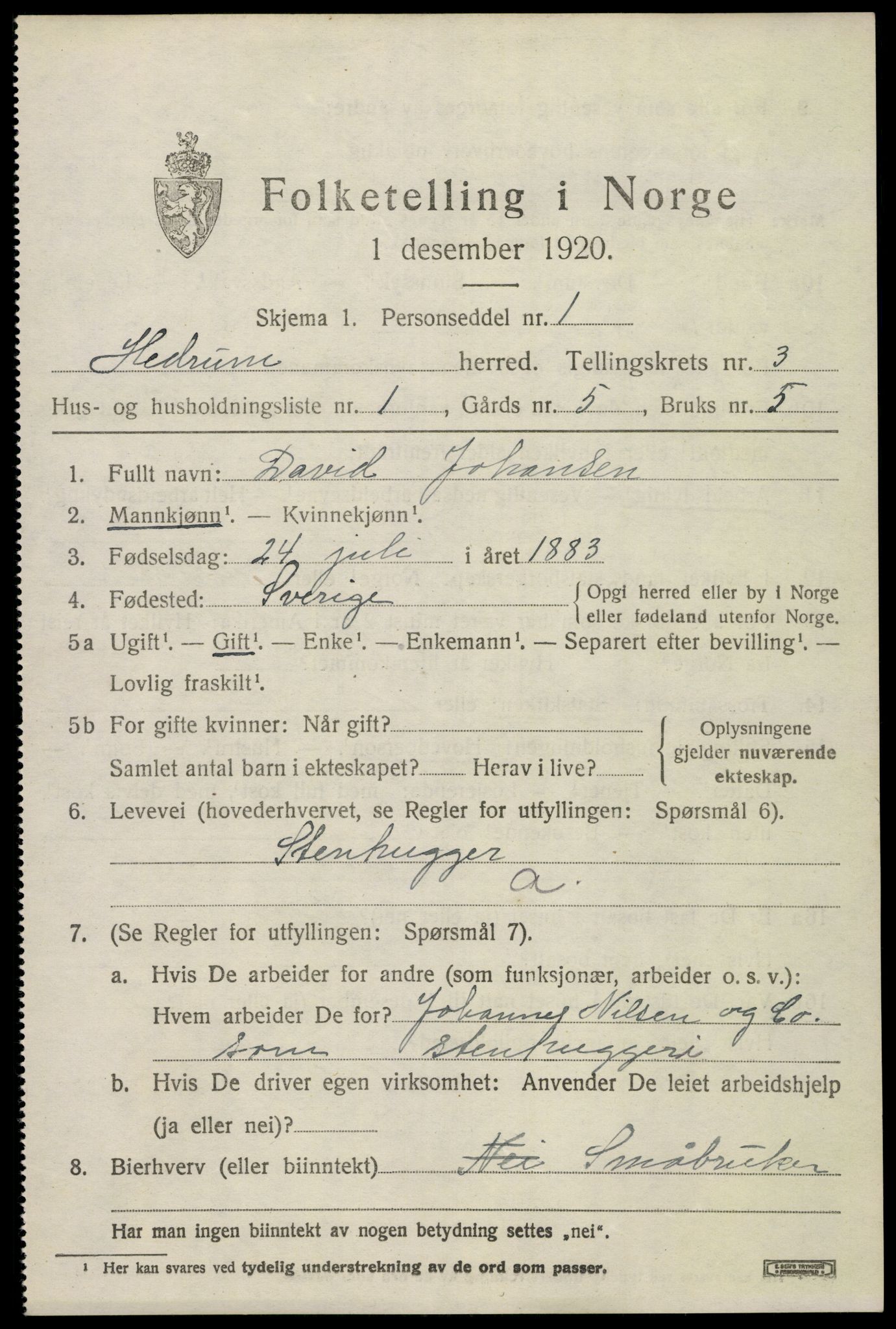 SAKO, 1920 census for Hedrum, 1920, p. 3467