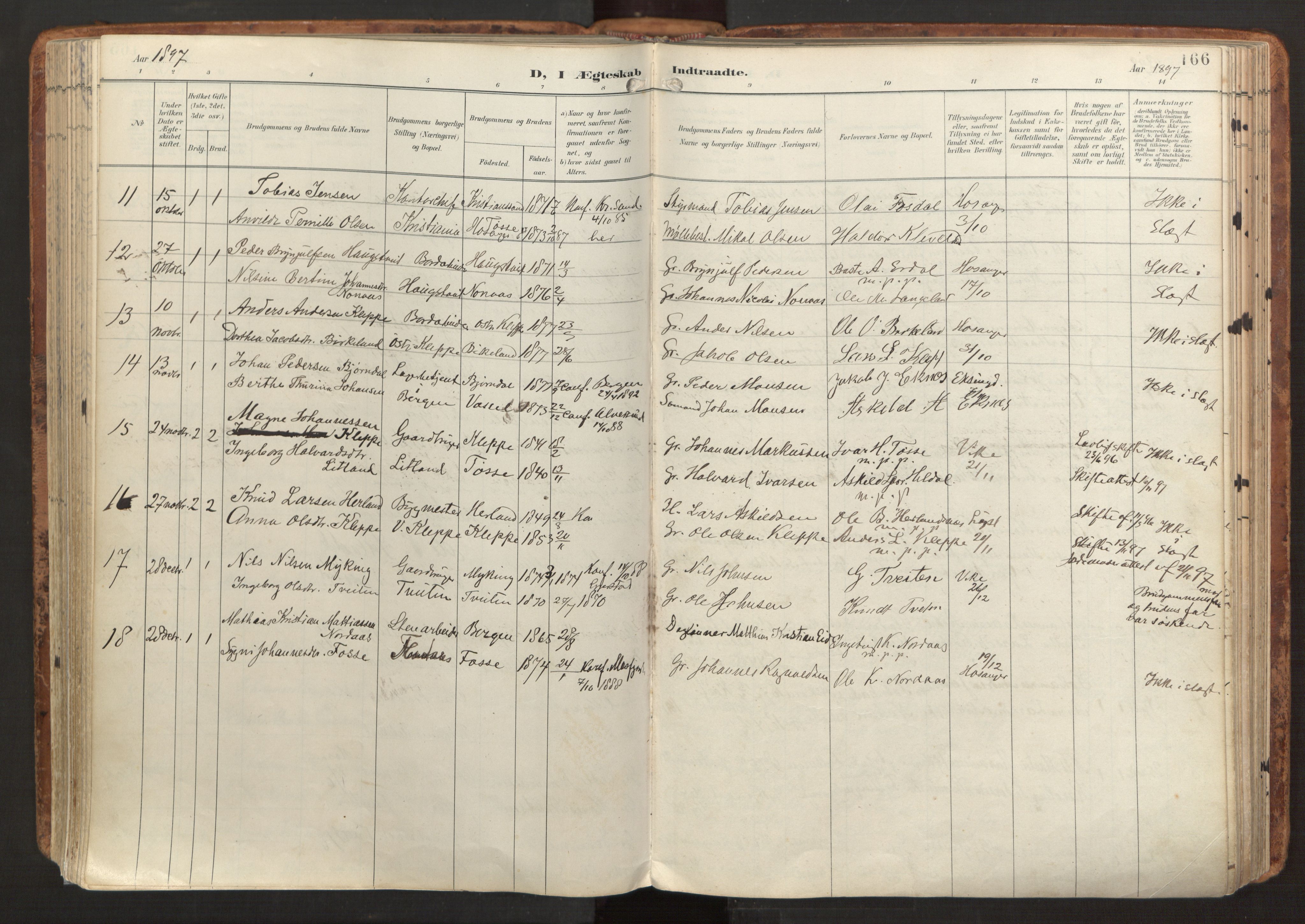 Hosanger sokneprestembete, AV/SAB-A-75801/H/Haa: Parish register (official) no. B 2, 1897-1923, p. 166