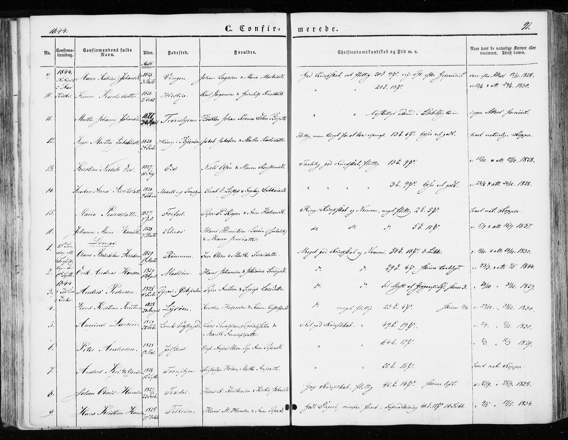 Ministerialprotokoller, klokkerbøker og fødselsregistre - Sør-Trøndelag, SAT/A-1456/655/L0677: Parish register (official) no. 655A06, 1847-1860, p. 91
