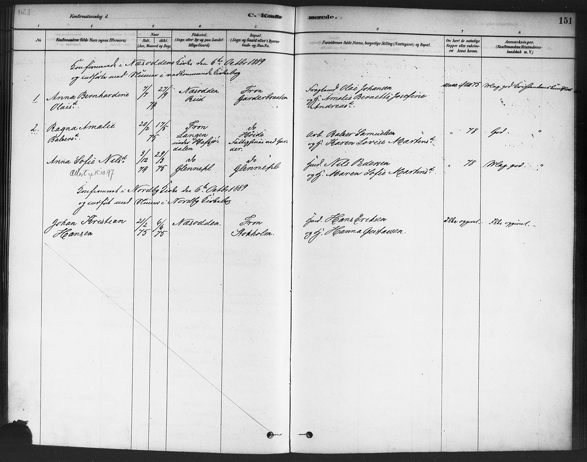Drøbak prestekontor Kirkebøker, SAO/A-10142a/F/Fc/L0002: Parish register (official) no. III 2, 1878-1891, p. 151