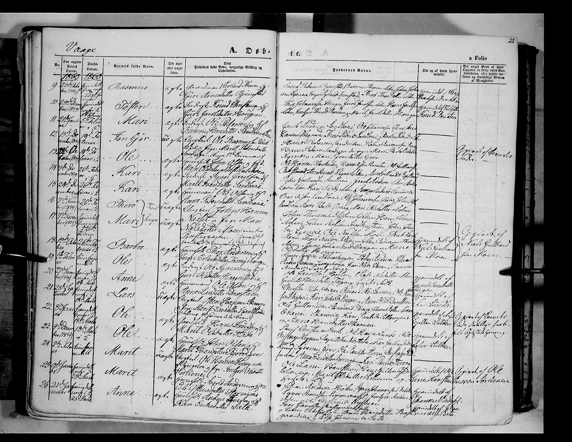 Vågå prestekontor, SAH/PREST-076/H/Ha/Haa/L0006: Parish register (official) no. 6 /1, 1856-1872, p. 22