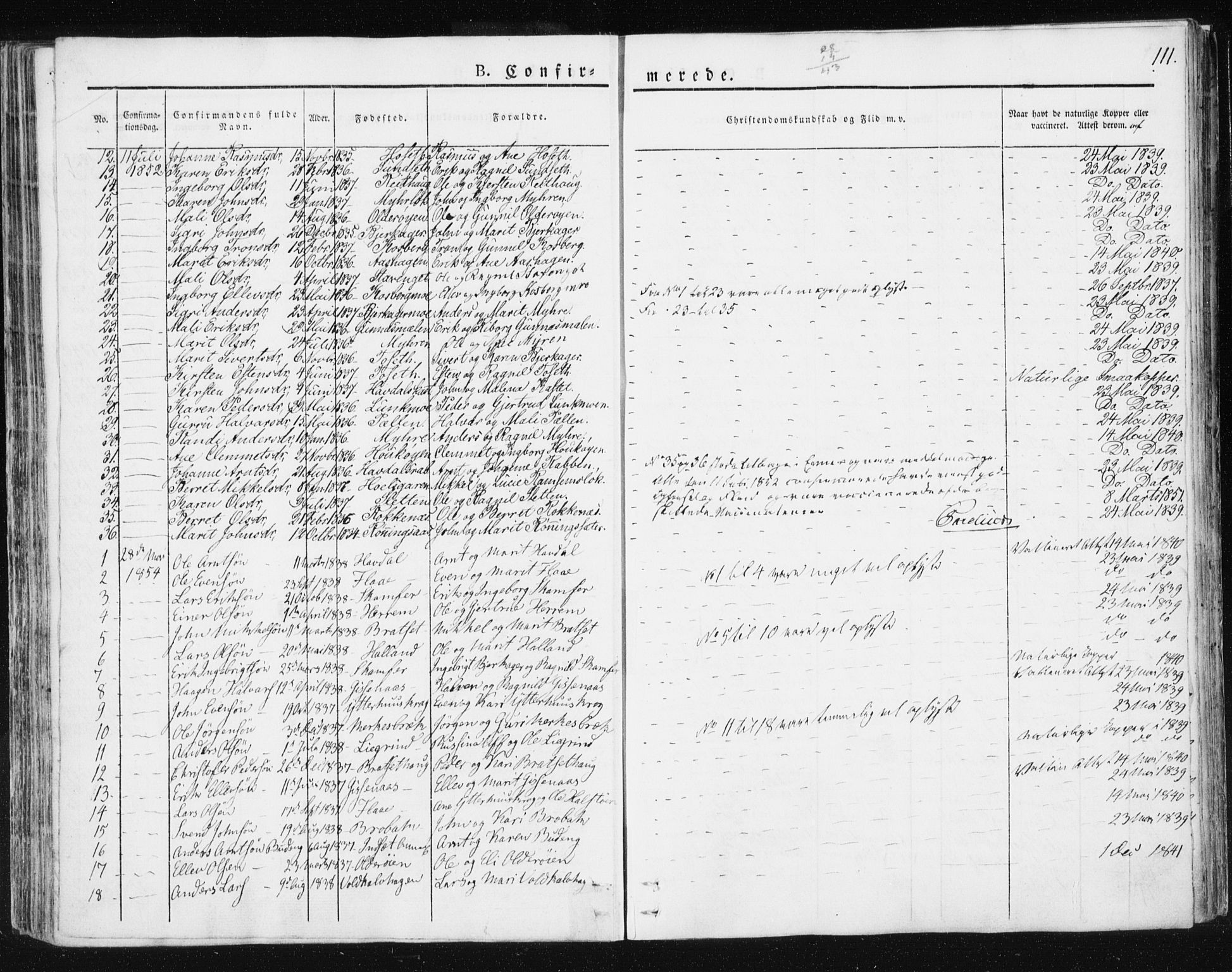 Ministerialprotokoller, klokkerbøker og fødselsregistre - Sør-Trøndelag, SAT/A-1456/674/L0869: Parish register (official) no. 674A01, 1829-1860, p. 111