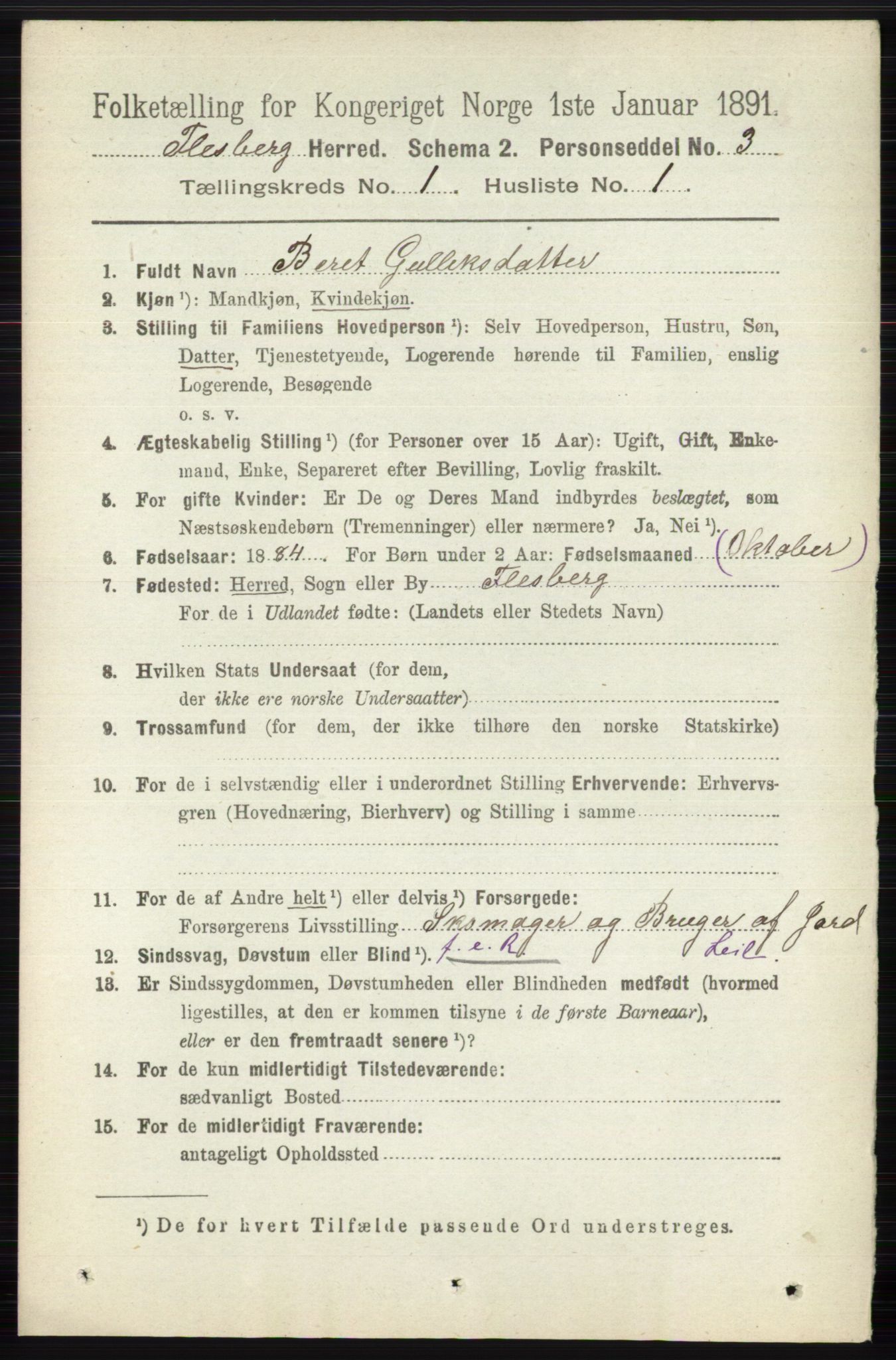 RA, 1891 census for 0631 Flesberg, 1891, p. 75