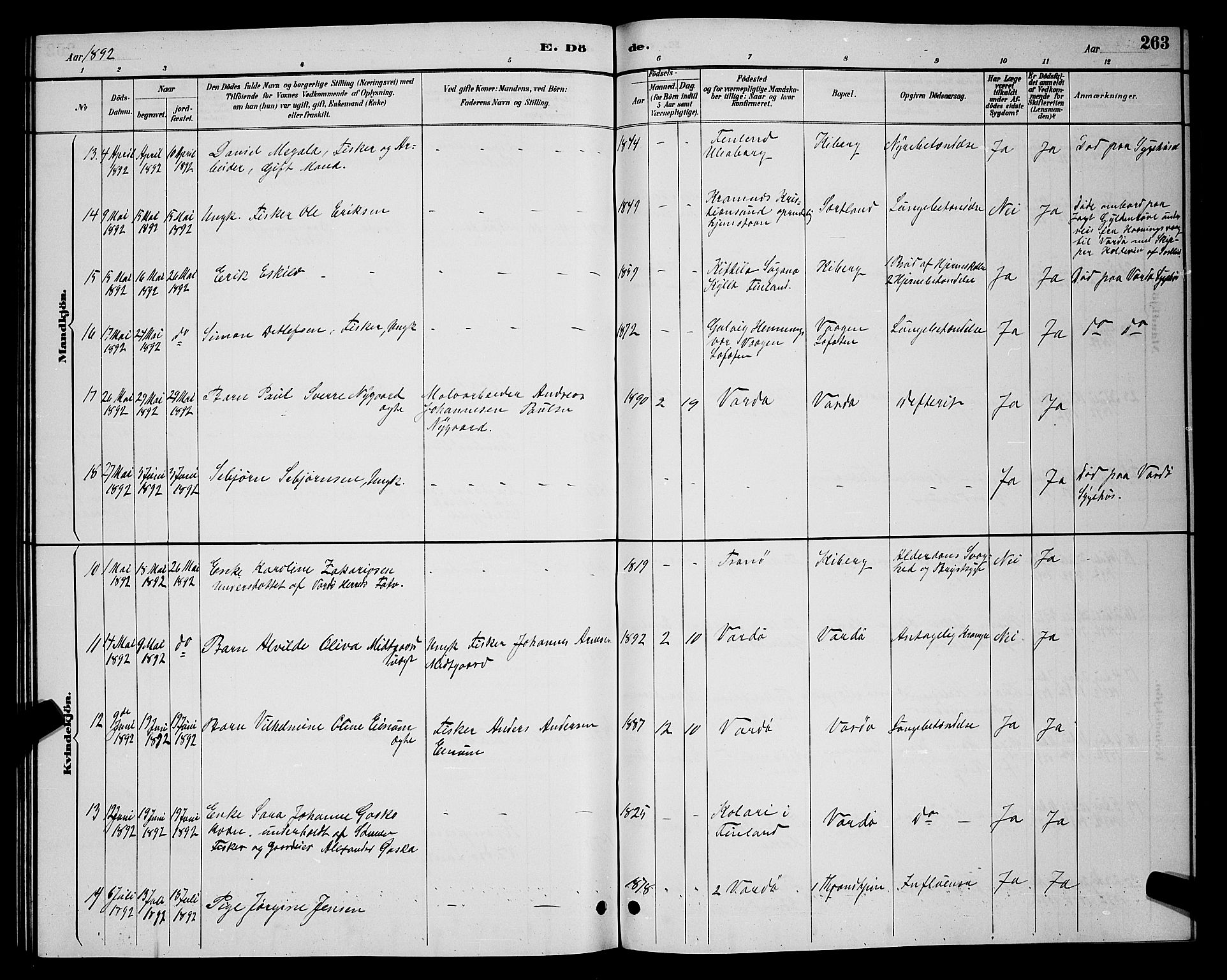 Vardø sokneprestkontor, AV/SATØ-S-1332/H/Hb/L0005klokker: Parish register (copy) no. 5, 1887-1892, p. 263