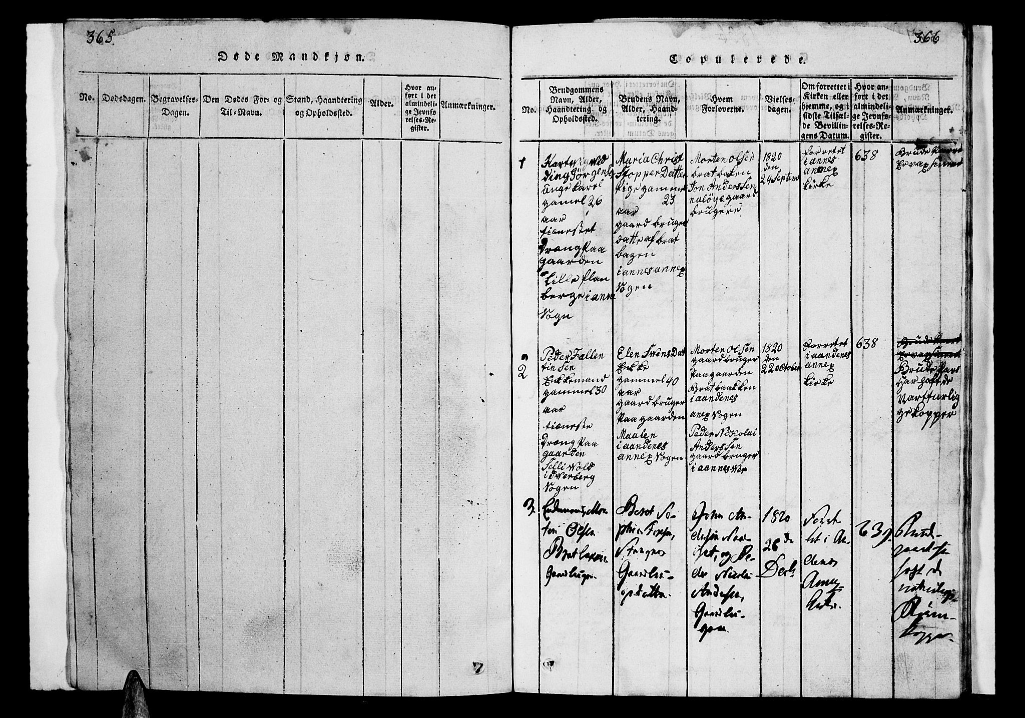 Ministerialprotokoller, klokkerbøker og fødselsregistre - Nordland, SAT/A-1459/899/L1446: Parish register (copy) no. 899C01, 1820-1868, p. 365-366