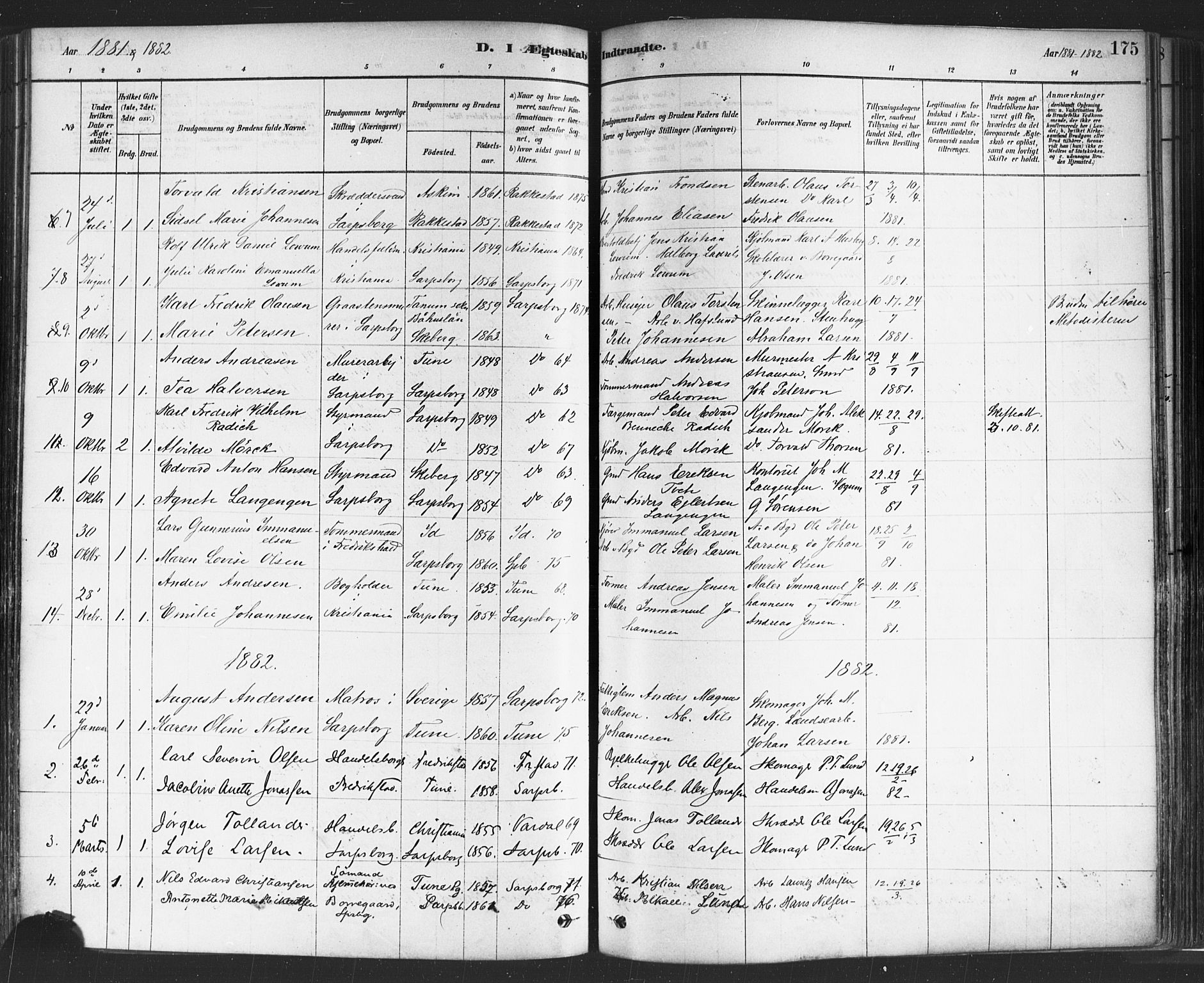 Sarpsborg prestekontor Kirkebøker, AV/SAO-A-2006/F/Fa/L0003: Parish register (official) no. 3, 1878-1891, p. 175