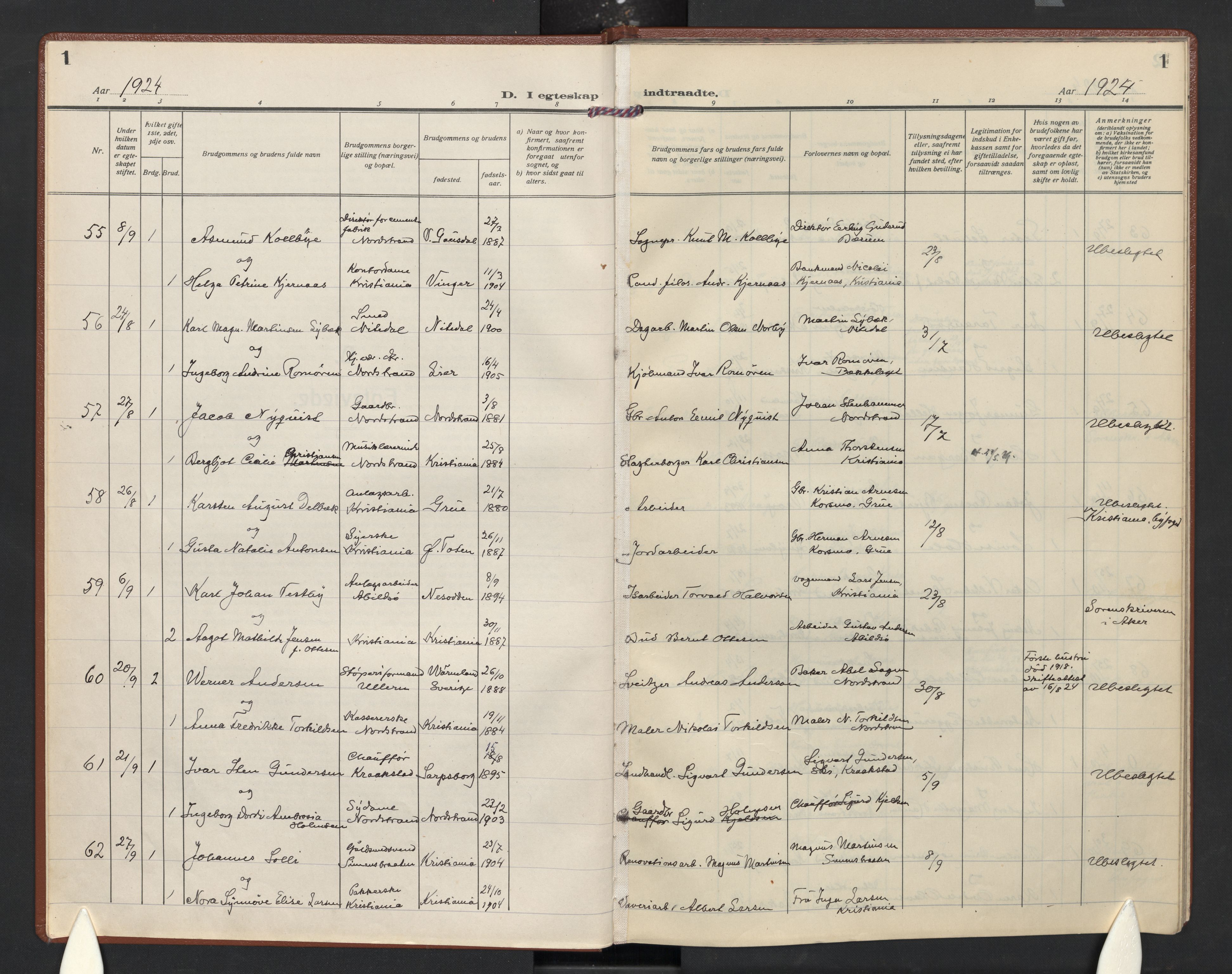 Nordstrand prestekontor Kirkebøker, SAO/A-10362a/F/Fa/L0004: Parish register (official) no. I 4, 1924-1930, p. 1