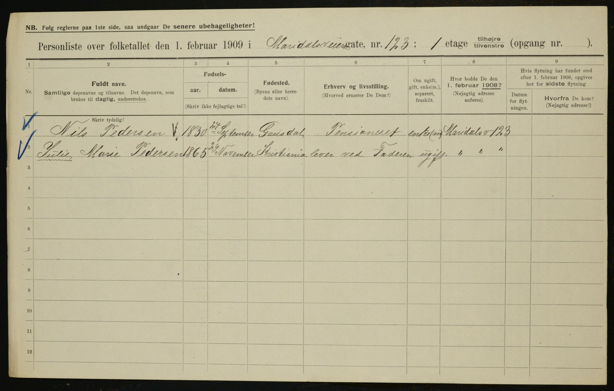 OBA, Municipal Census 1909 for Kristiania, 1909, p. 56897