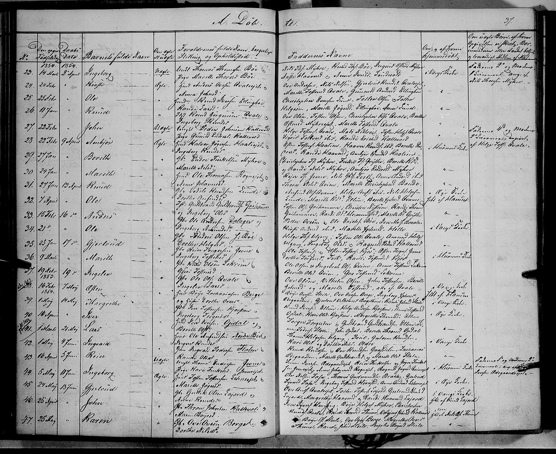 Vang prestekontor, Valdres, SAH/PREST-140/H/Ha/L0006: Parish register (official) no. 6, 1846-1864, p. 37