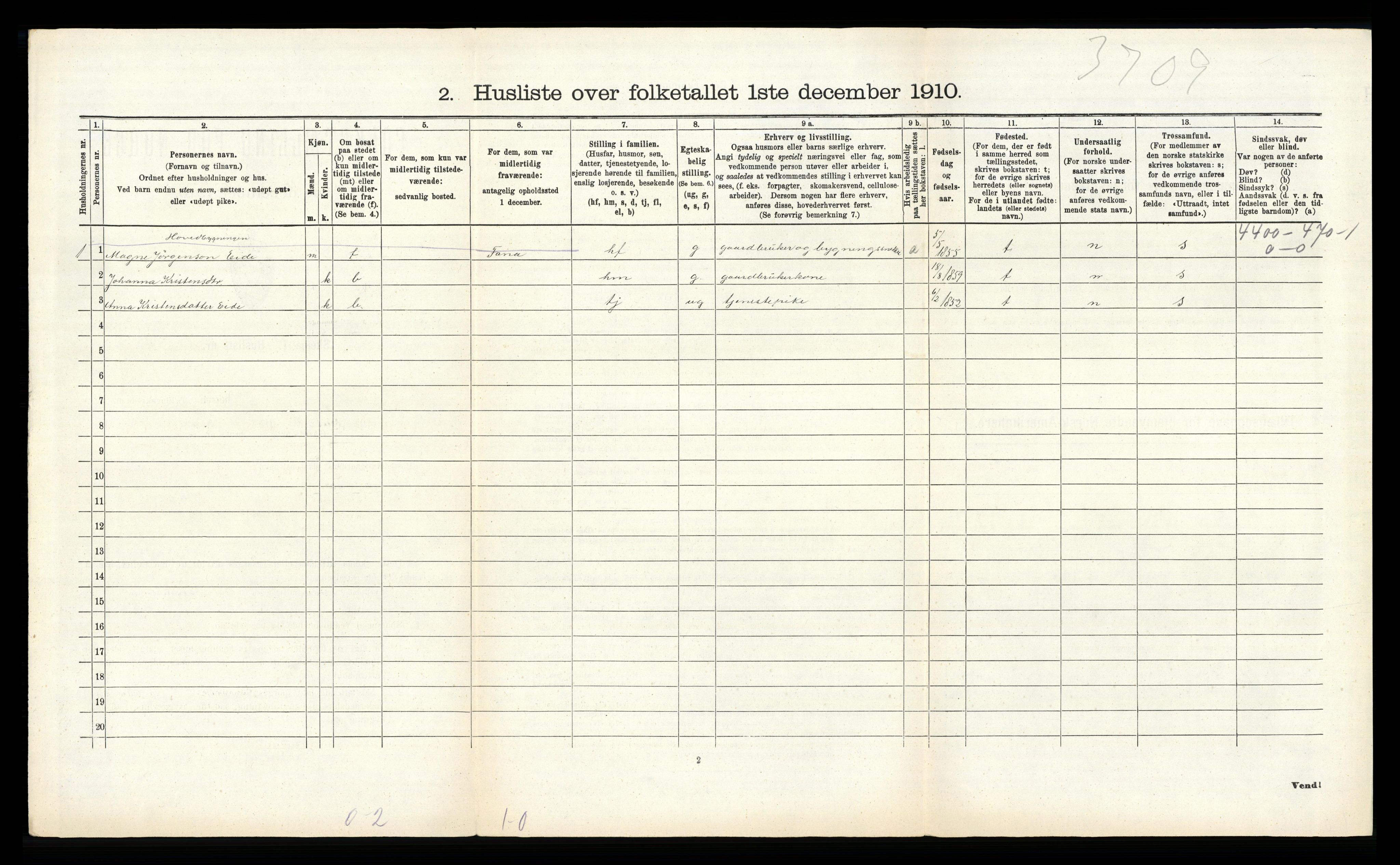 RA, 1910 census for Hosanger, 1910, p. 725