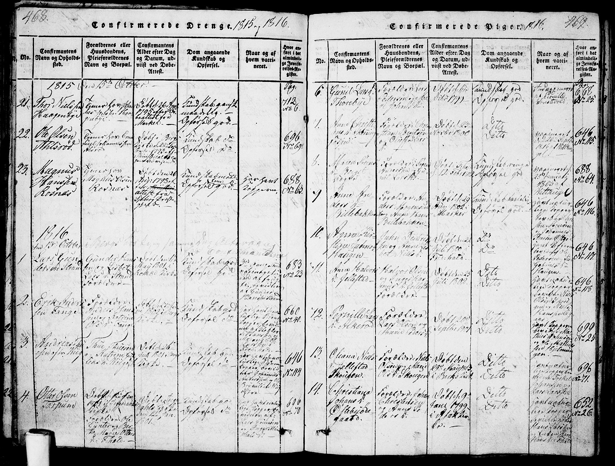 Berg prestekontor Kirkebøker, AV/SAO-A-10902/G/Ga/L0001: Parish register (copy) no. I 1, 1815-1832, p. 468-469