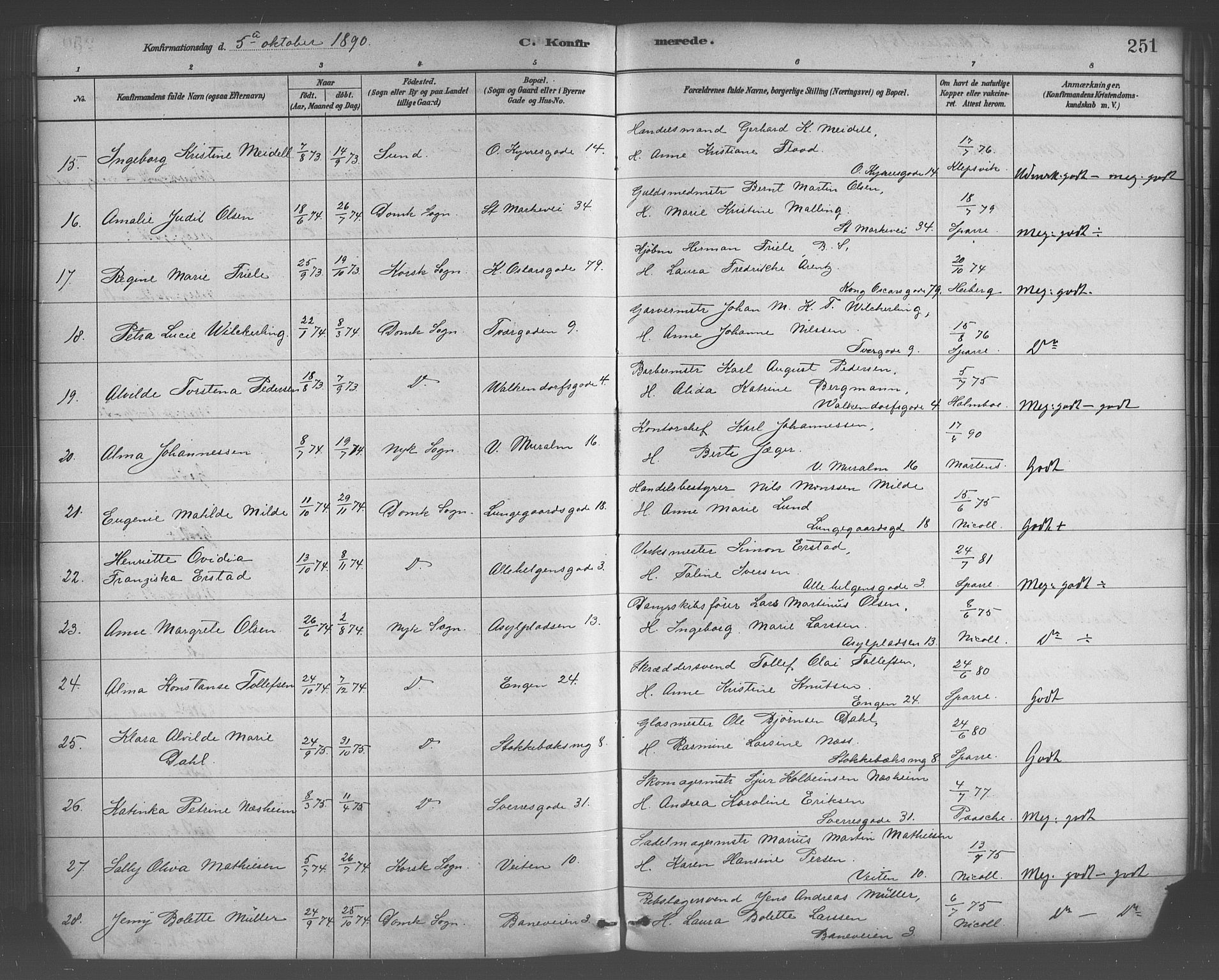 Domkirken sokneprestembete, AV/SAB-A-74801/H/Haa/L0030: Parish register (official) no. C 5, 1880-1898, p. 251