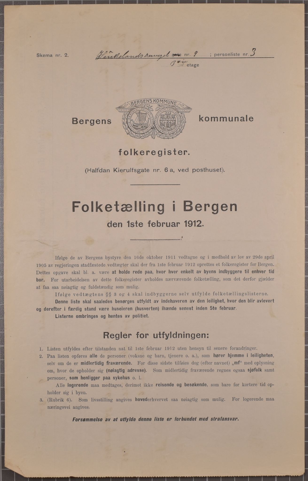 SAB, Municipal Census 1912 for Bergen, 1912, p. 1863