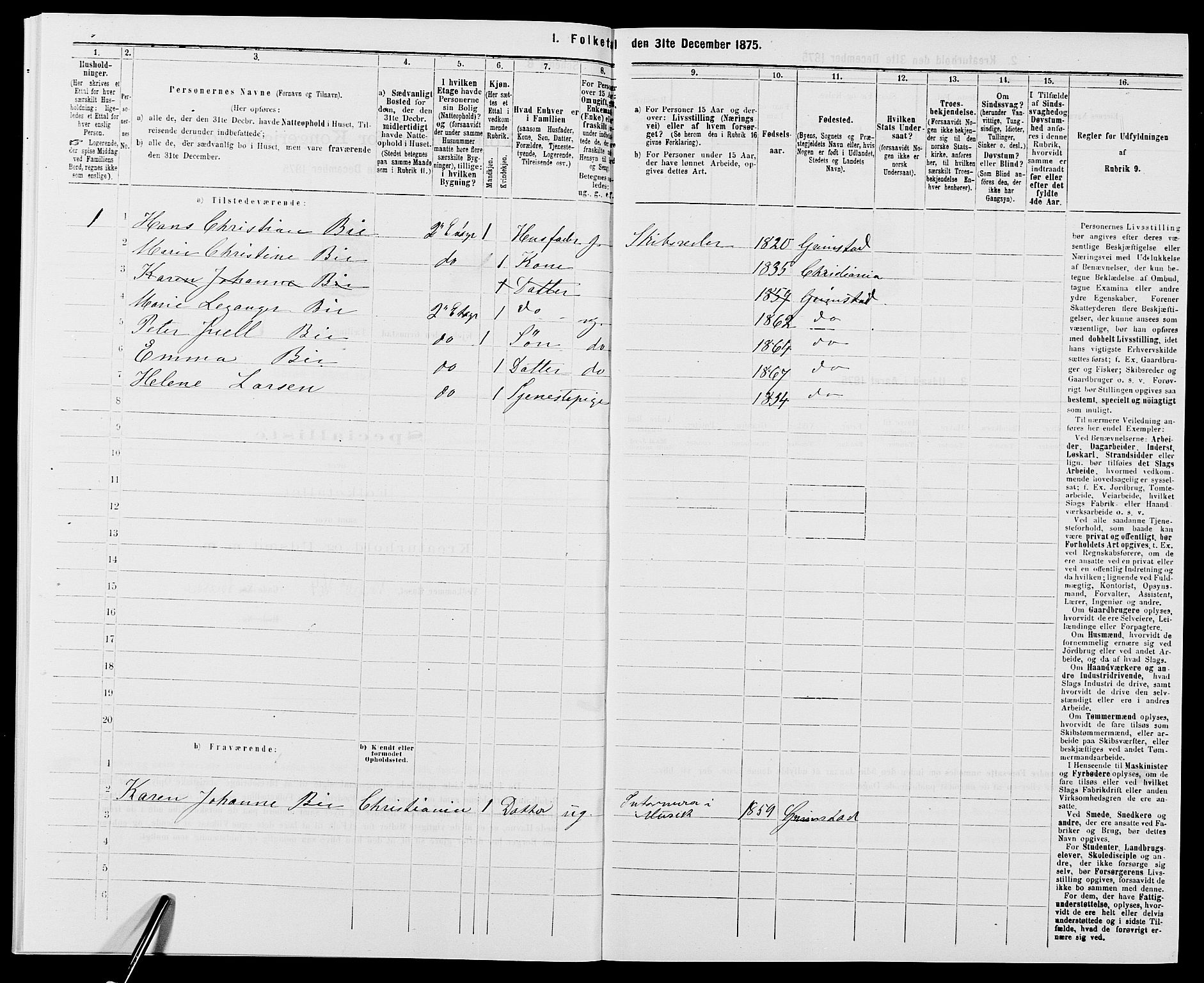 SAK, 1875 census for 0904B Fjære/Grimstad, 1875, p. 41