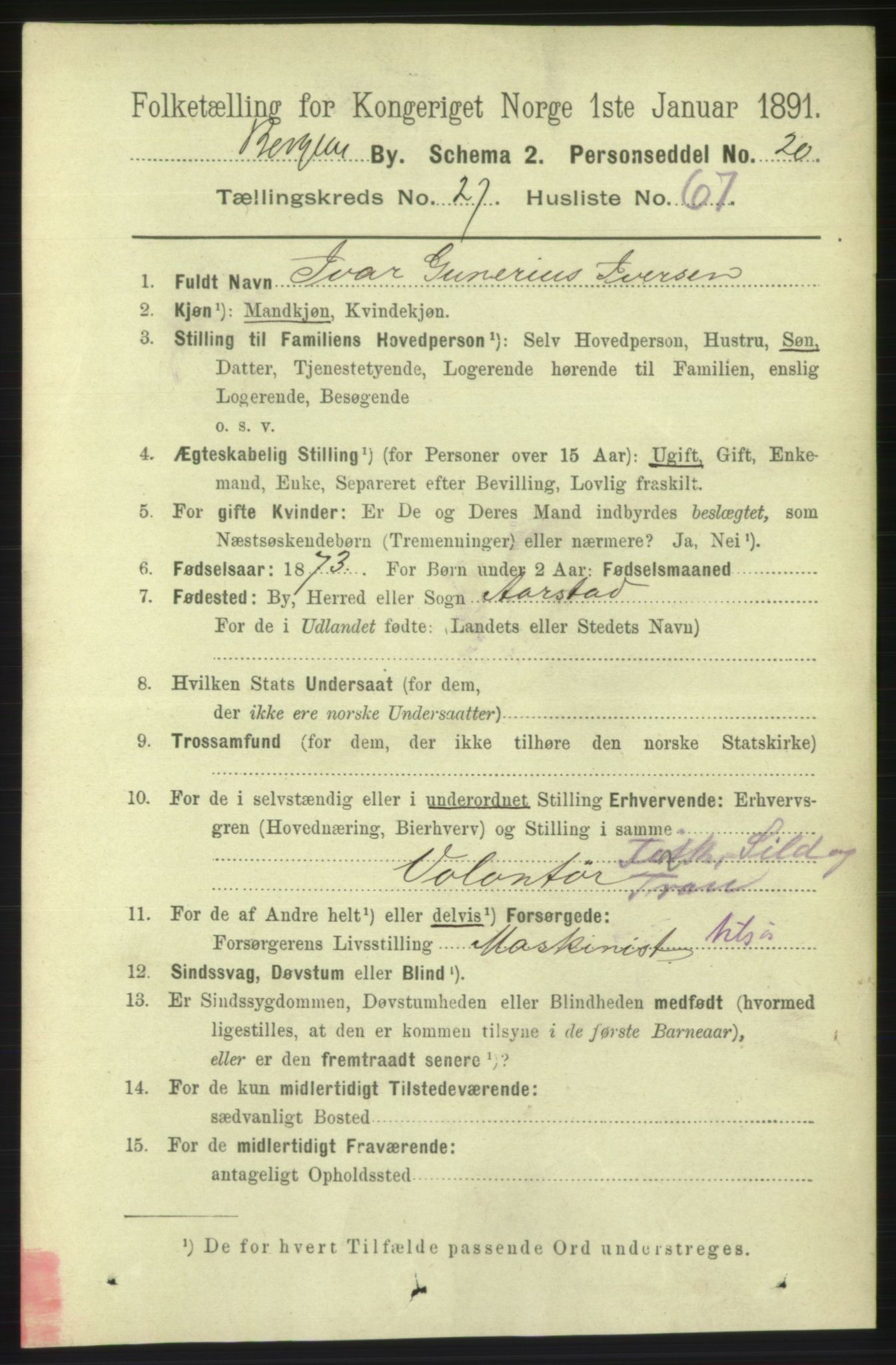 RA, 1891 Census for 1301 Bergen, 1891, p. 36336