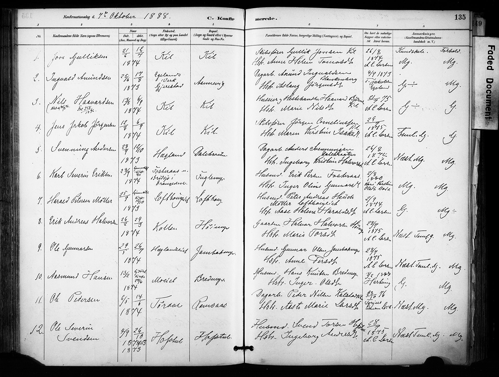 Sannidal kirkebøker, SAKO/A-296/F/Fa/L0015: Parish register (official) no. 15, 1884-1899, p. 135