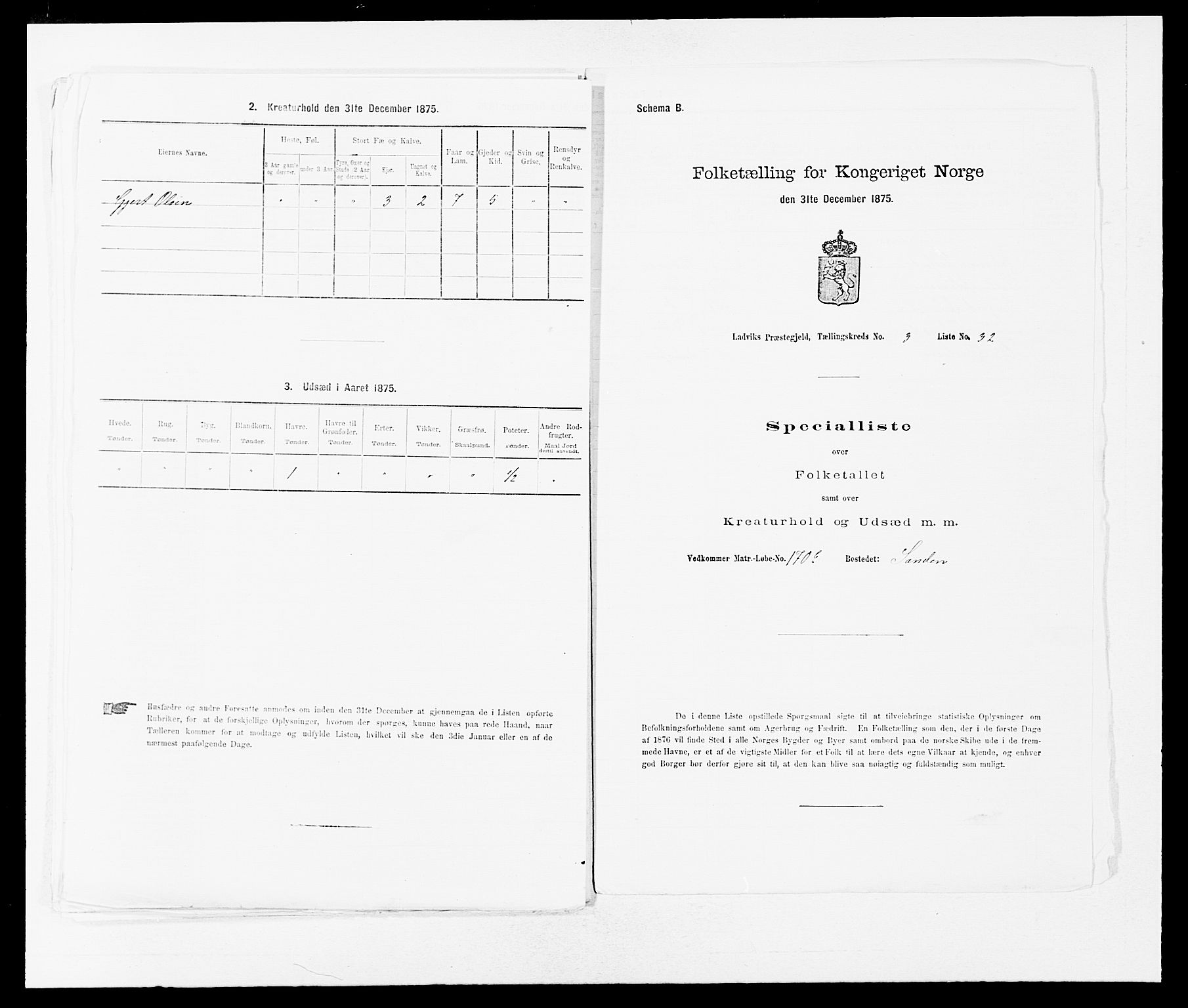 SAB, 1875 census for 1415P Lavik, 1875, p. 280