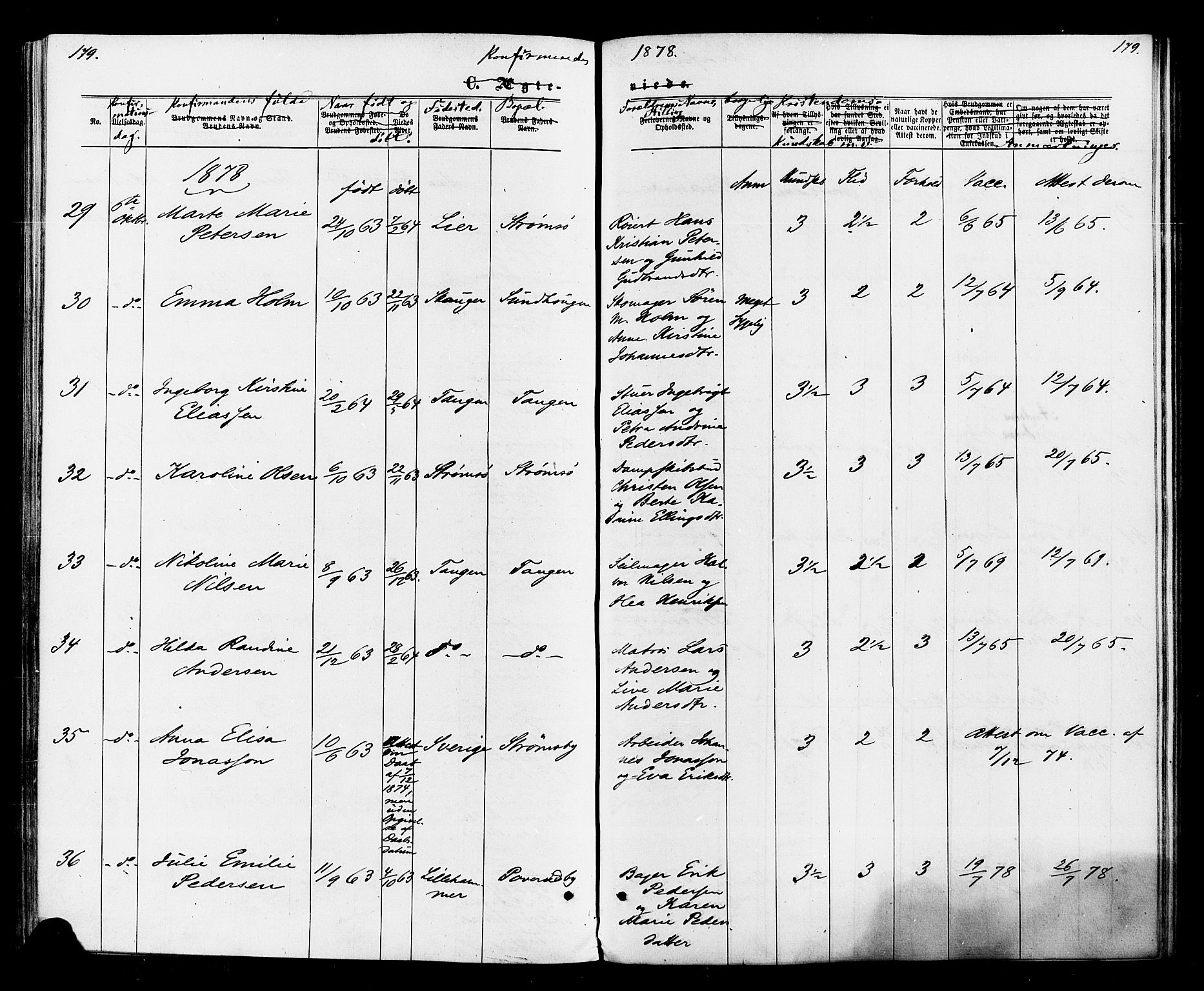 Strømsø kirkebøker, AV/SAKO-A-246/F/Fa/L0020: Parish register (official) no. I 20, 1870-1878, p. 179