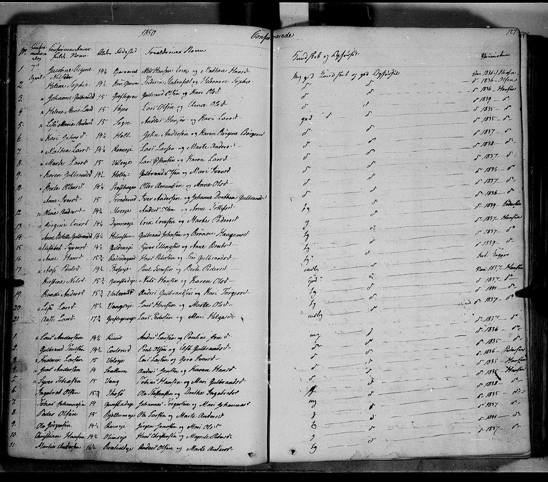 Jevnaker prestekontor, SAH/PREST-116/H/Ha/Haa/L0006: Parish register (official) no. 6, 1837-1857, p. 127