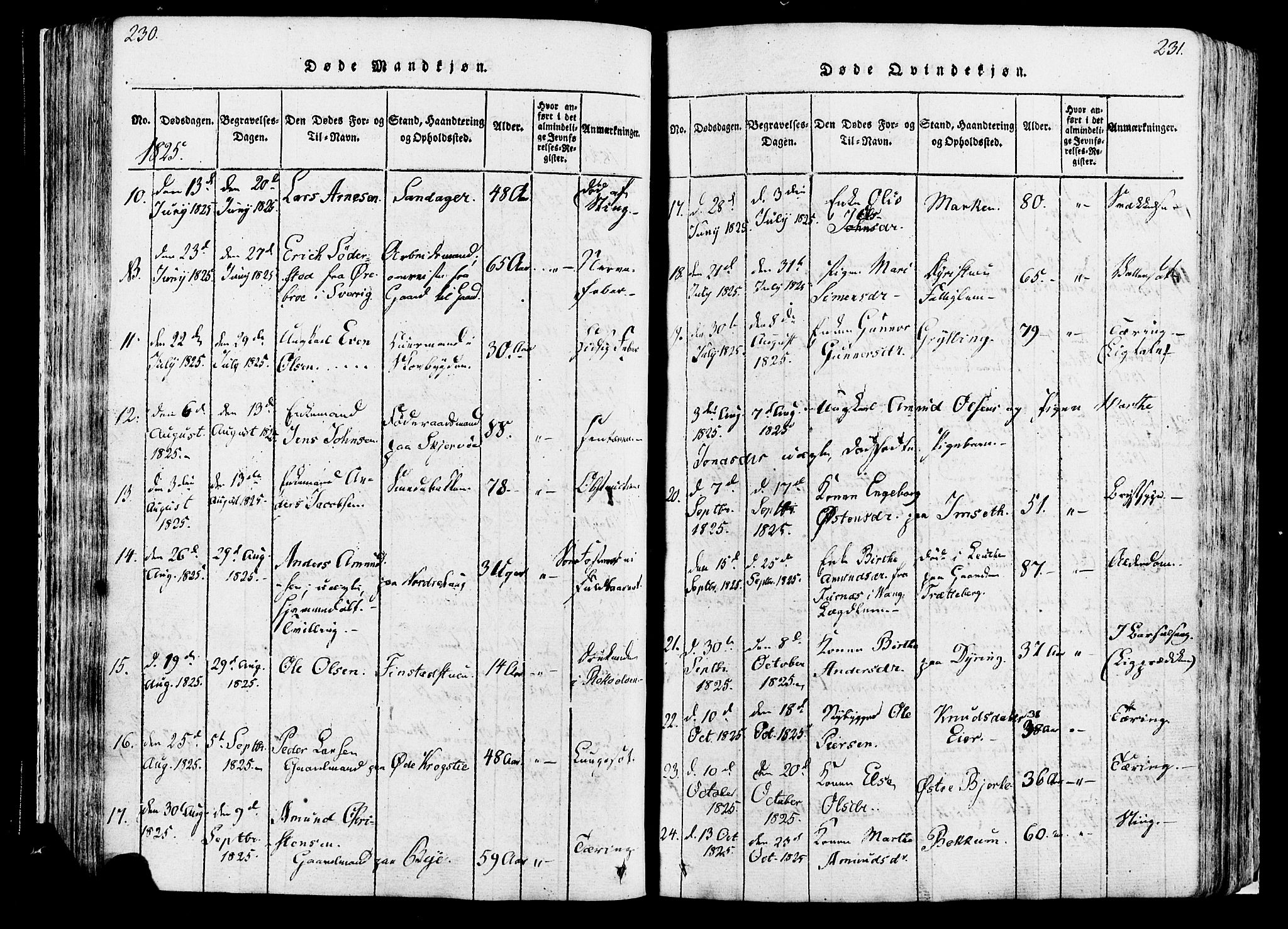 Løten prestekontor, AV/SAH-PREST-022/K/Ka/L0005: Parish register (official) no. 5, 1814-1832, p. 230-231