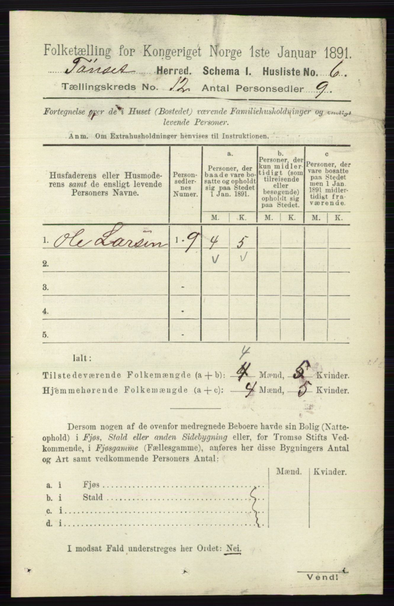 RA, 1891 census for 0437 Tynset, 1891, p. 3155