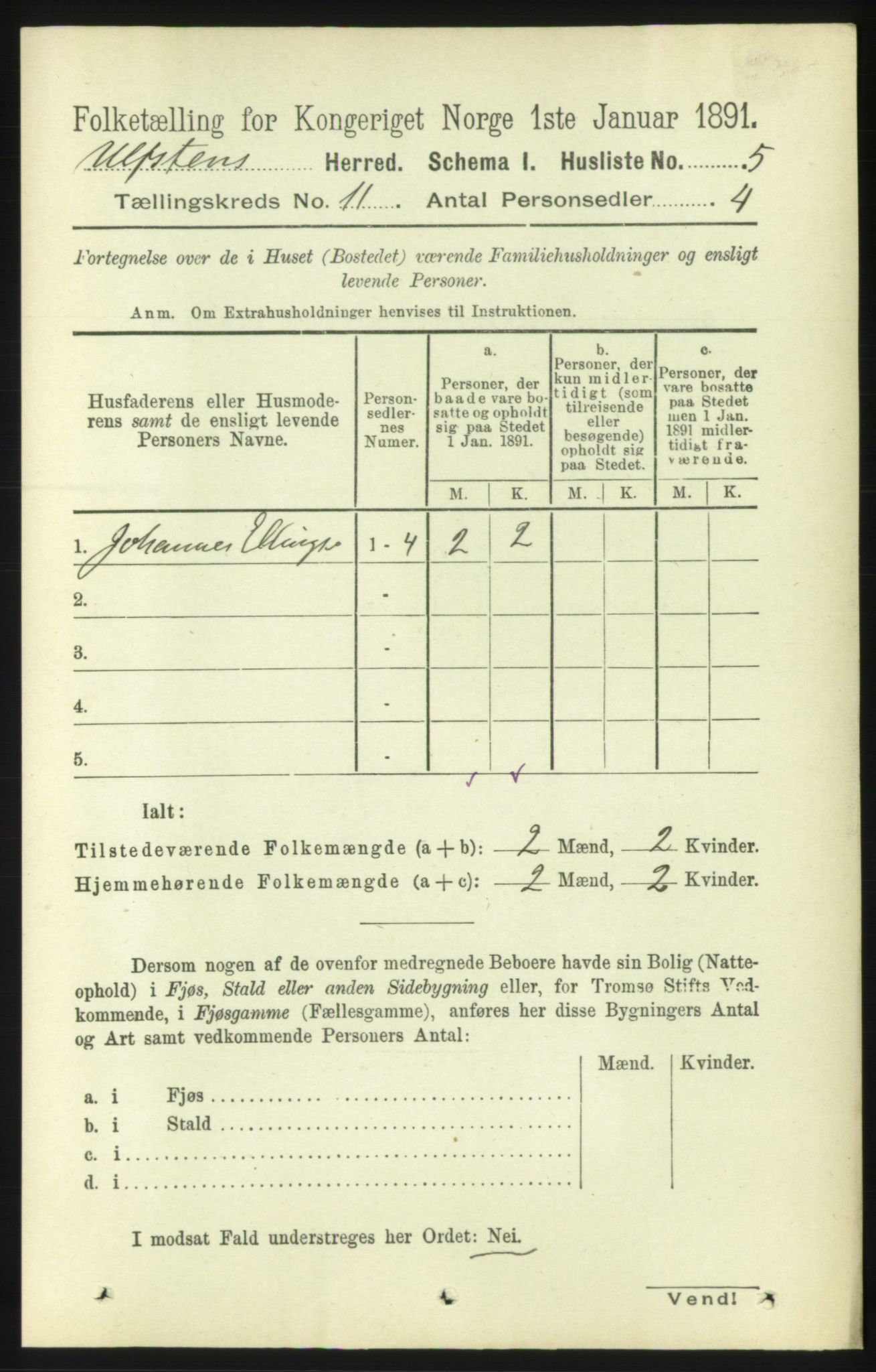 RA, 1891 census for 1516 Ulstein, 1891, p. 3398