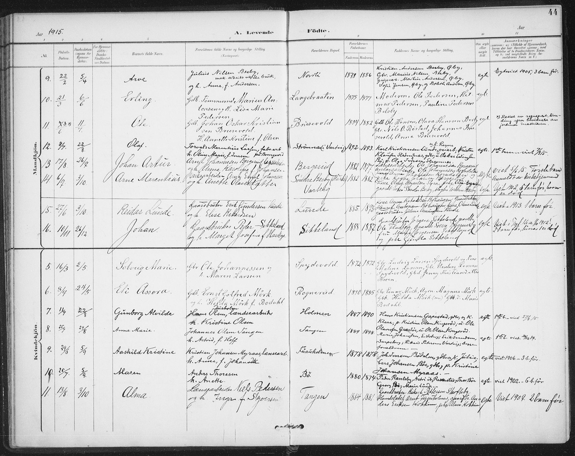 Varteig prestekontor Kirkebøker, AV/SAO-A-10447a/F/Fa/L0003: Parish register (official) no. 3, 1899-1919, p. 44