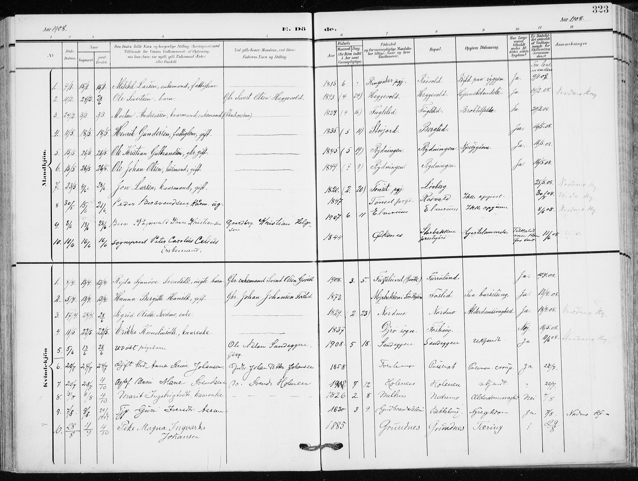 Målselv sokneprestembete, SATØ/S-1311/G/Ga/Gaa/L0011kirke: Parish register (official) no. 11, 1904-1918, p. 323