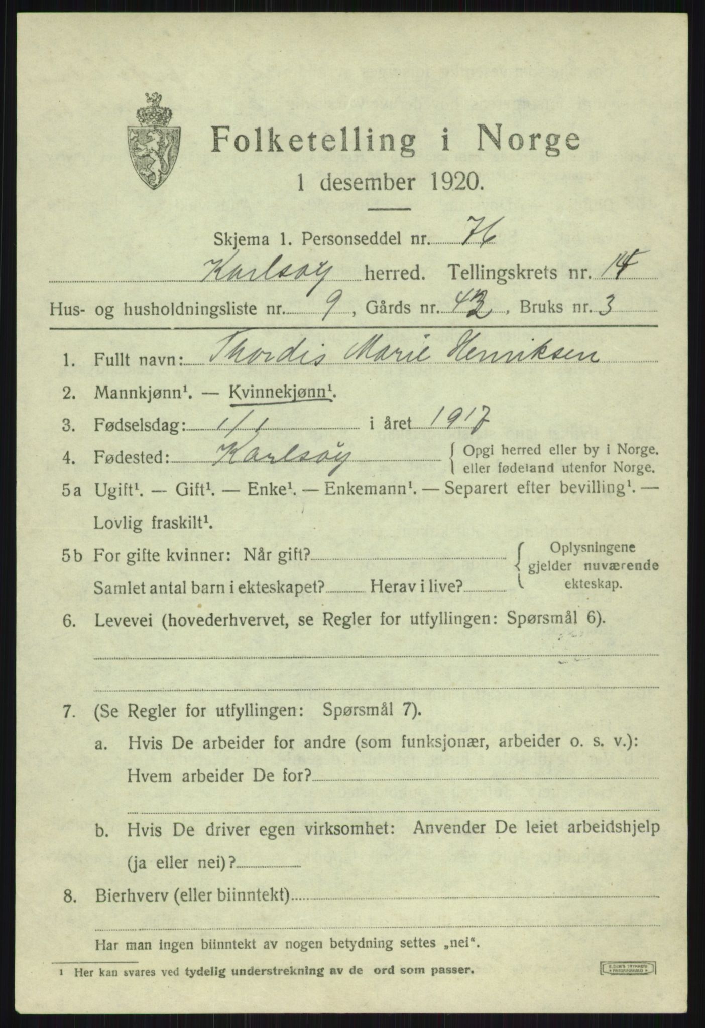 SATØ, 1920 census for Karlsøy, 1920, p. 5247
