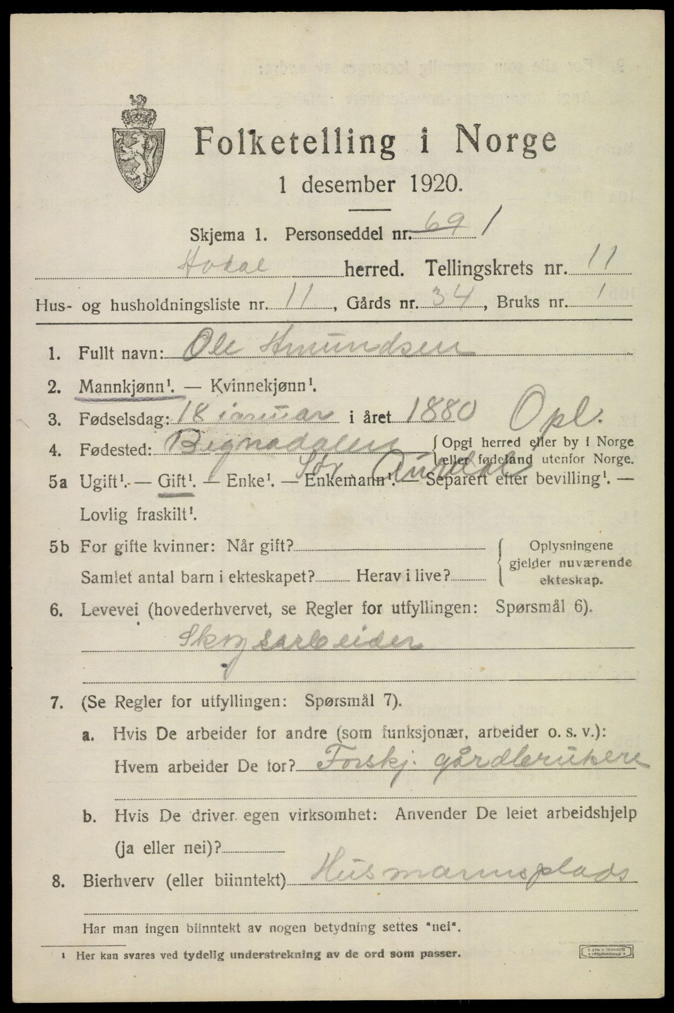 SAKO, 1920 census for Ådal, 1920, p. 6744