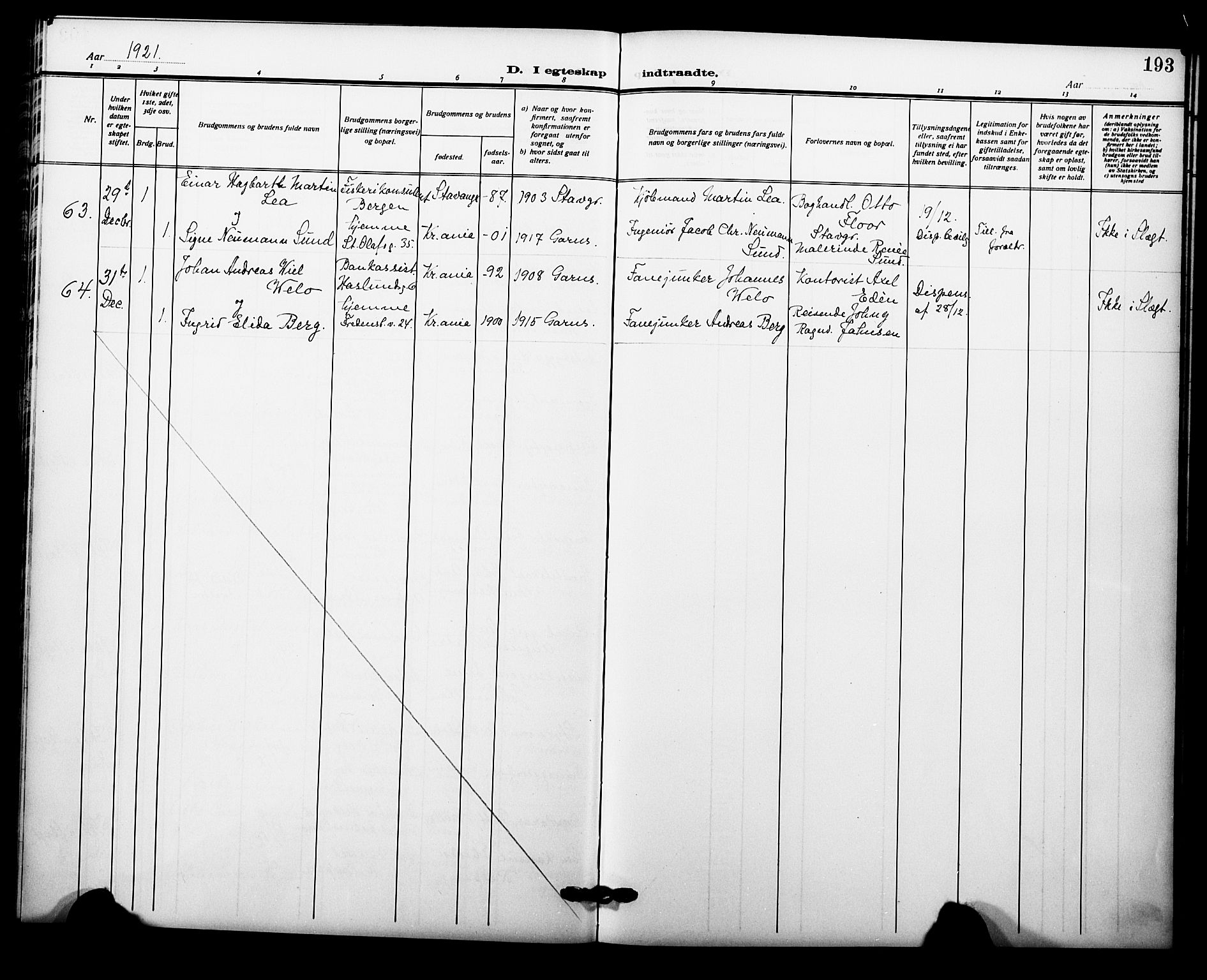 Garnisonsmenigheten Kirkebøker, AV/SAO-A-10846/F/Fa/L0015: Parish register (official) no. 15, 1915-1921, p. 193