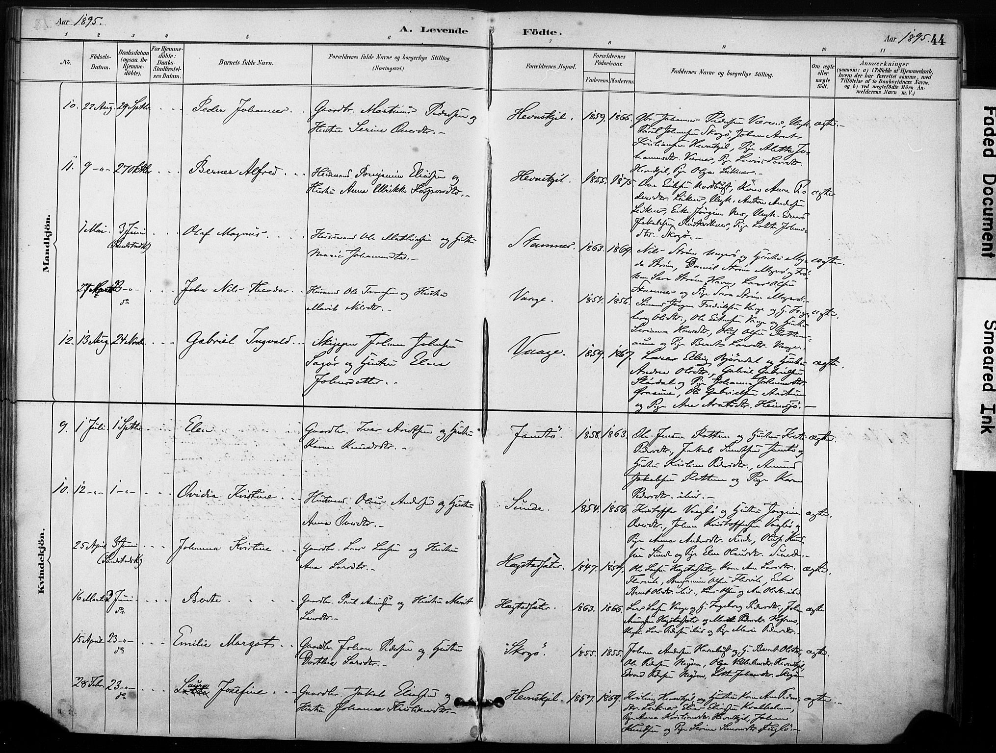 Ministerialprotokoller, klokkerbøker og fødselsregistre - Sør-Trøndelag, AV/SAT-A-1456/633/L0518: Parish register (official) no. 633A01, 1884-1906, p. 44