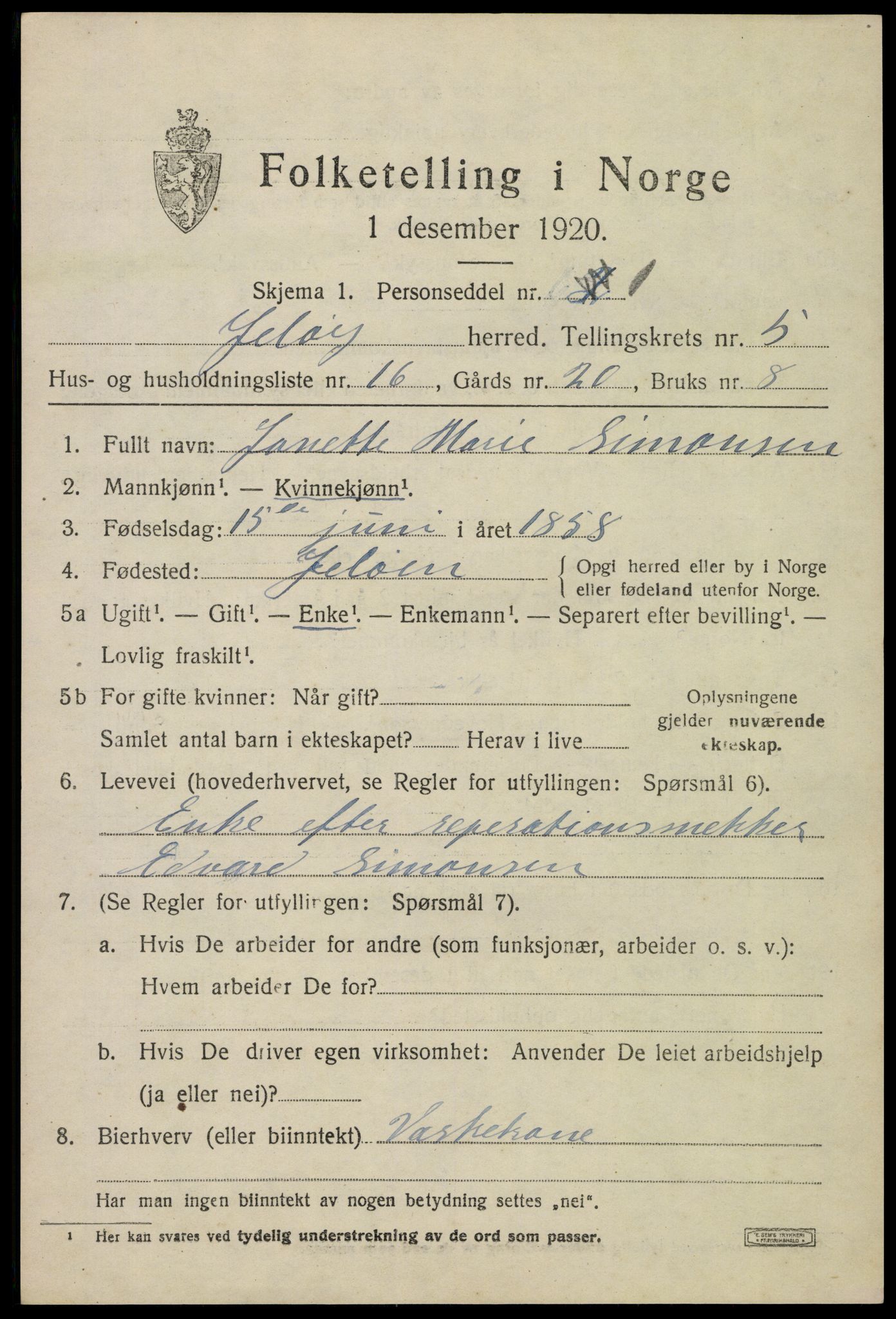 SAO, 1920 census for Moss land district, 1920, p. 6435