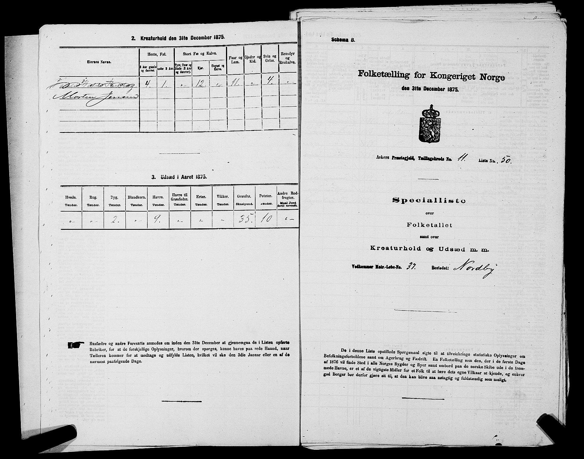 RA, 1875 census for 0220P Asker, 1875, p. 1911