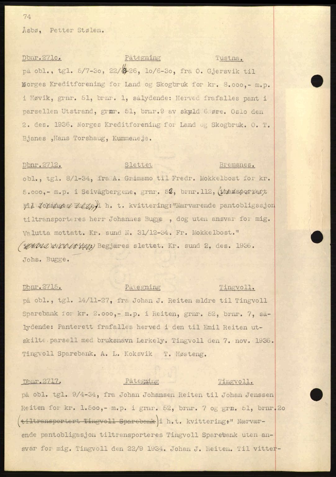 Nordmøre sorenskriveri, AV/SAT-A-4132/1/2/2Ca: Mortgage book no. C80, 1936-1939, Diary no: : 2710/1936