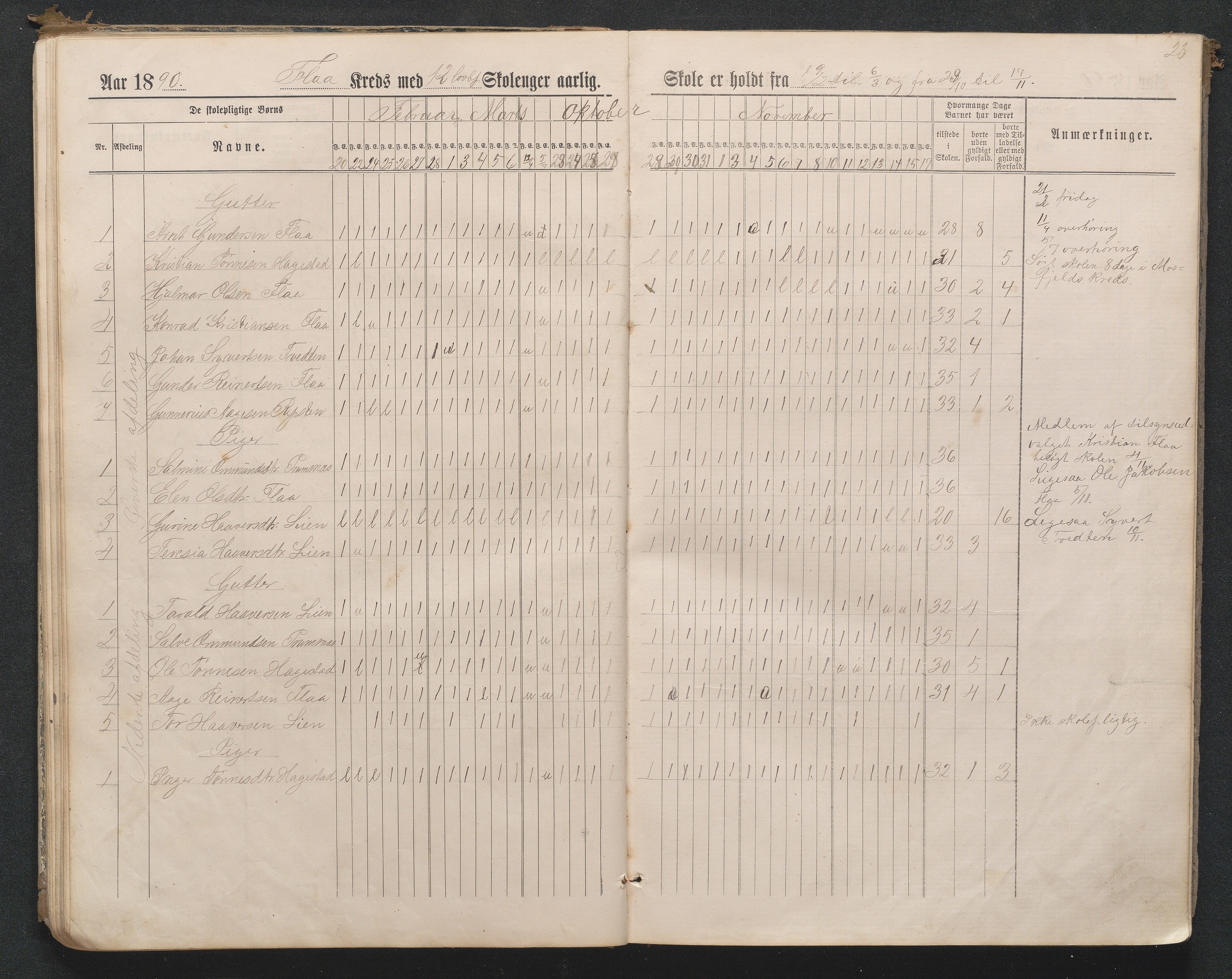 Birkenes kommune, Flå, Senumstad og Rislå skolekretser frem til 1991, AAMA/KA0928-550b_91/F02/L0001: Dagbok for Flå og Rislå, 1886-1900, p. 23