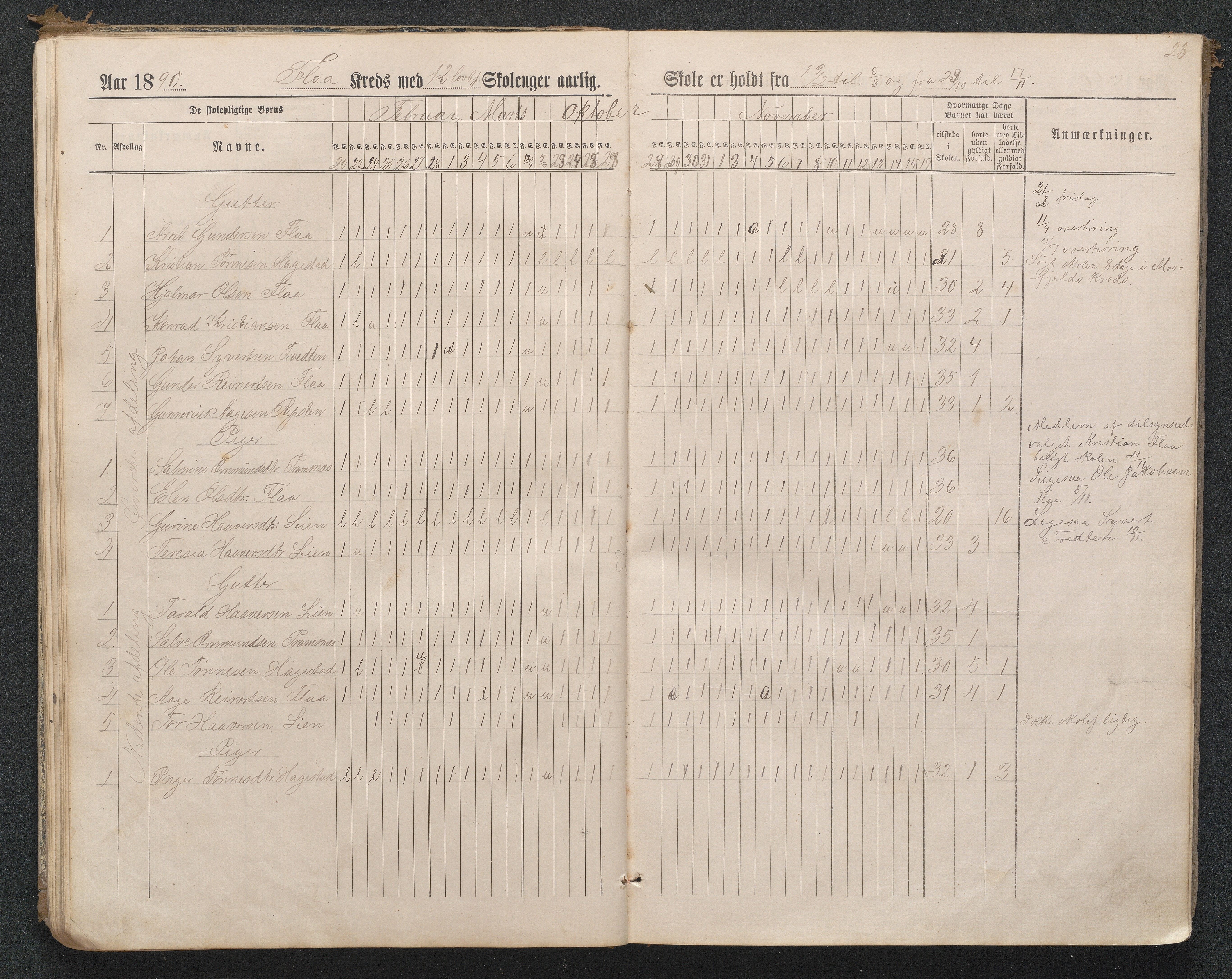 Birkenes kommune, Flå, Senumstad og Rislå skolekretser frem til 1991, AAKS/KA0928-550b_91/F02/L0001: Dagbok for Flå og Rislå, 1886-1900, p. 23