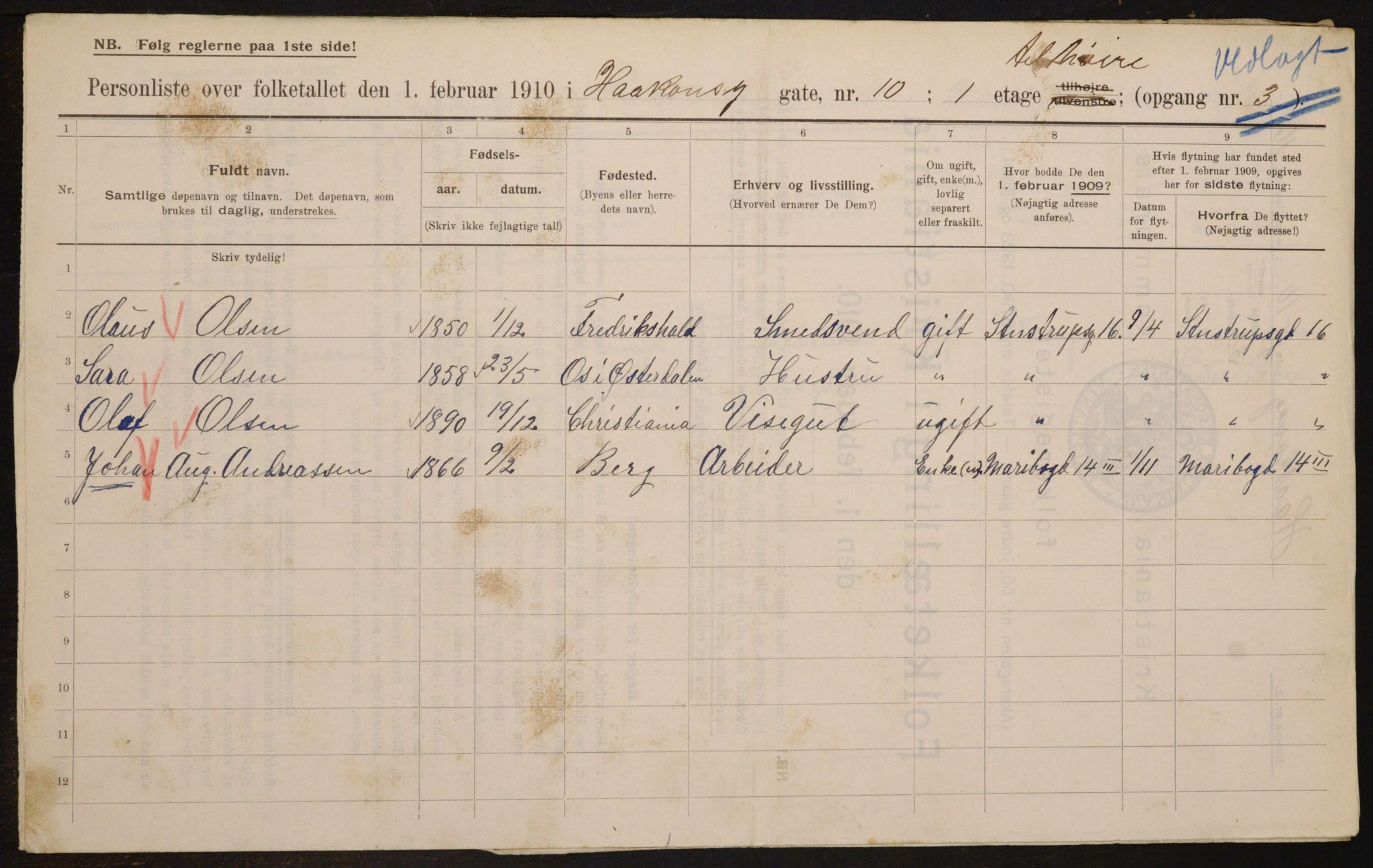 OBA, Municipal Census 1910 for Kristiania, 1910, p. 41849