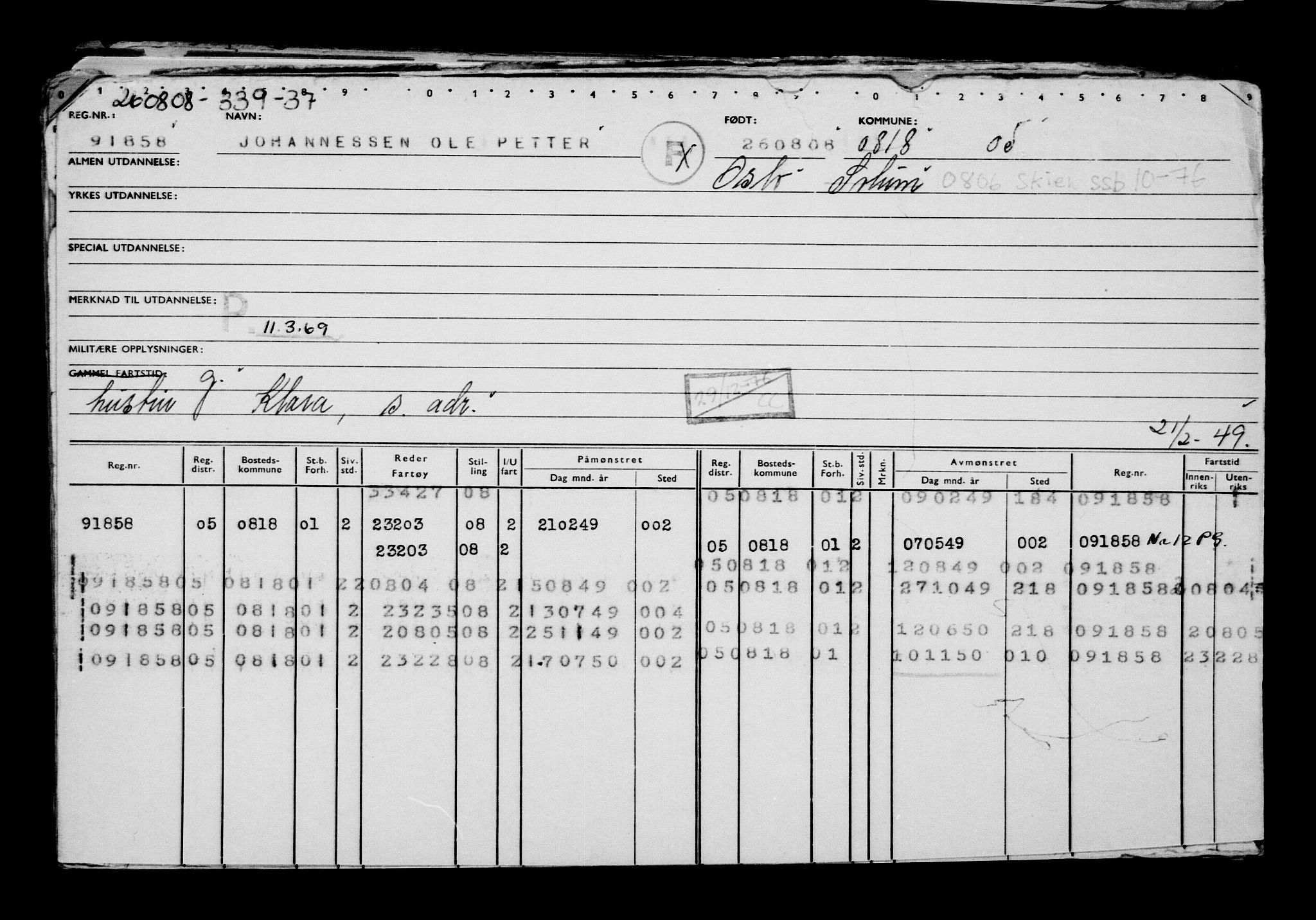 Direktoratet for sjømenn, AV/RA-S-3545/G/Gb/L0078: Hovedkort, 1908, p. 850